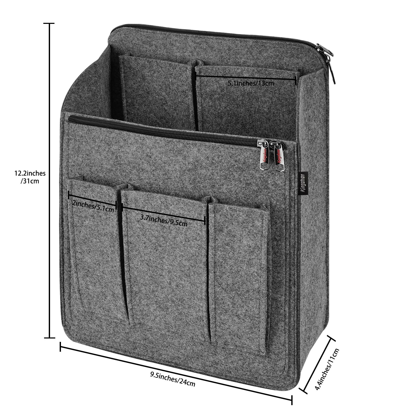 Organiseur de sac à dos de grande capacité – Insert de rangement en feutre pour sacs à dos, sacs à dos et sacs de voyage de 25,4 cm + | Design vertical avec fente pour bandoulière et poche