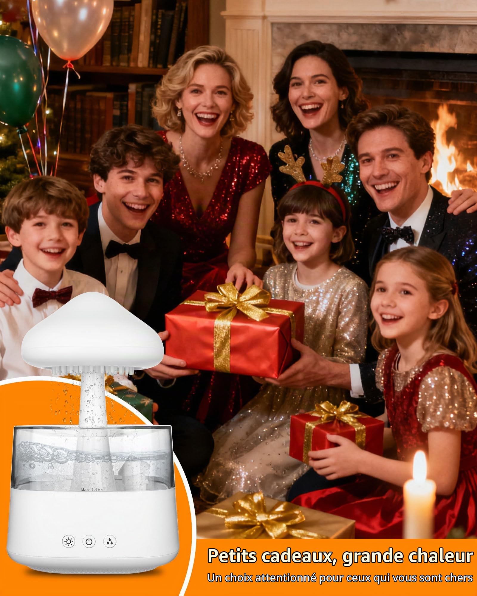 Humidificateur Ultra-Silencieux de 450 Millilitres, Doté de 3 Modes de Brouillard Pluvieux et de 7 Effets RGB, Adapté à la Chambre à Coucher, la Maison, le Bureau et la Chambre Bébé (CH08 Blanc)