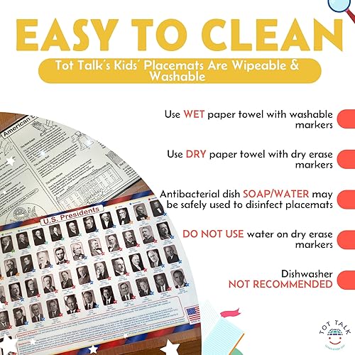 Miniatura 5 de Tot Talk Mantel individual educativo de los Presidentes de los Estados Unidos para niños, lavable y duradero