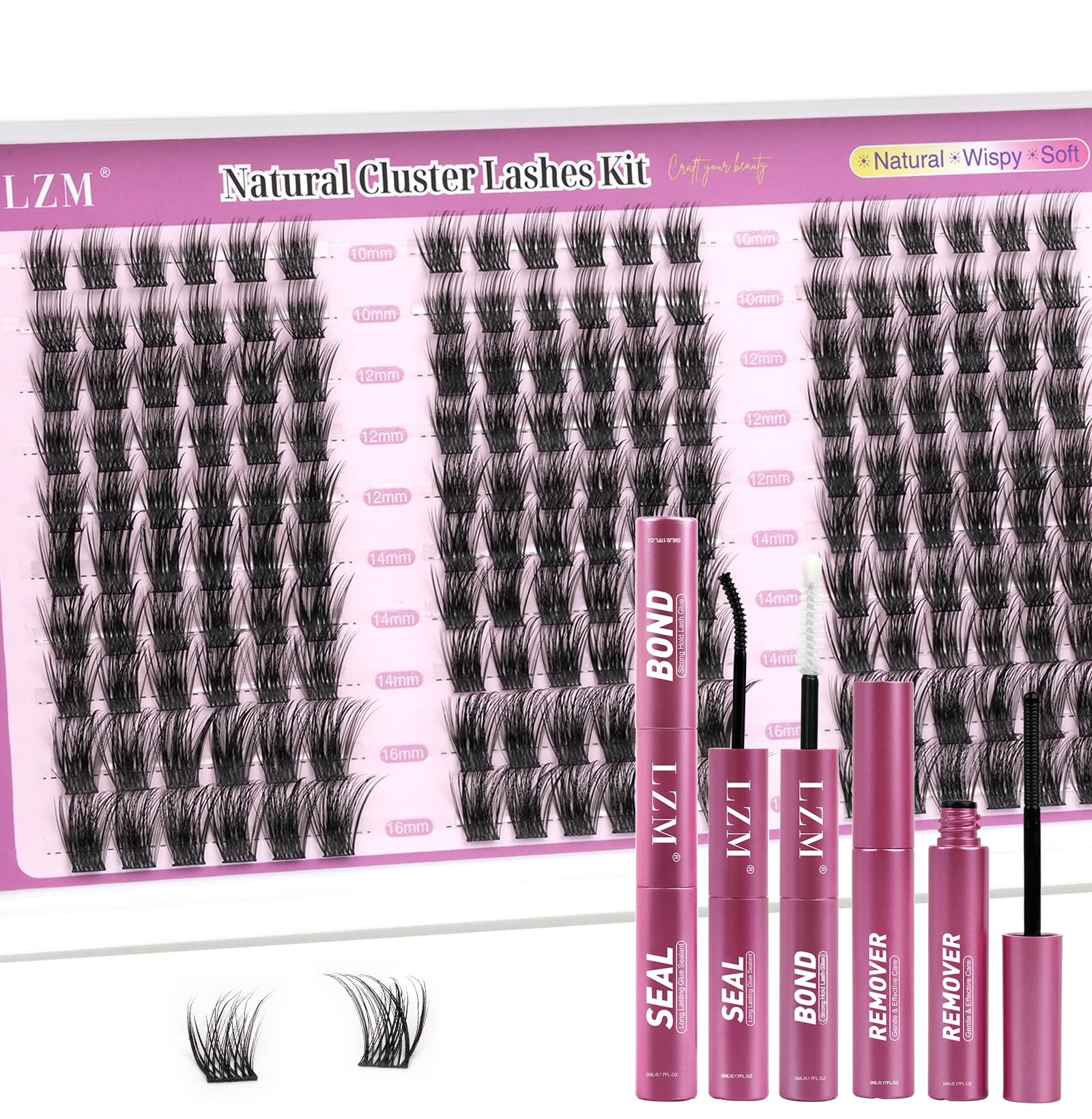 LZM wimpern extensions set mit Kleber und Entferner cluster lashes | C Curl 10-16MM Natürlich lashes extension set, Weich und bequem​ lash cluster set, Leicht​ wimpern set Für den Alltag