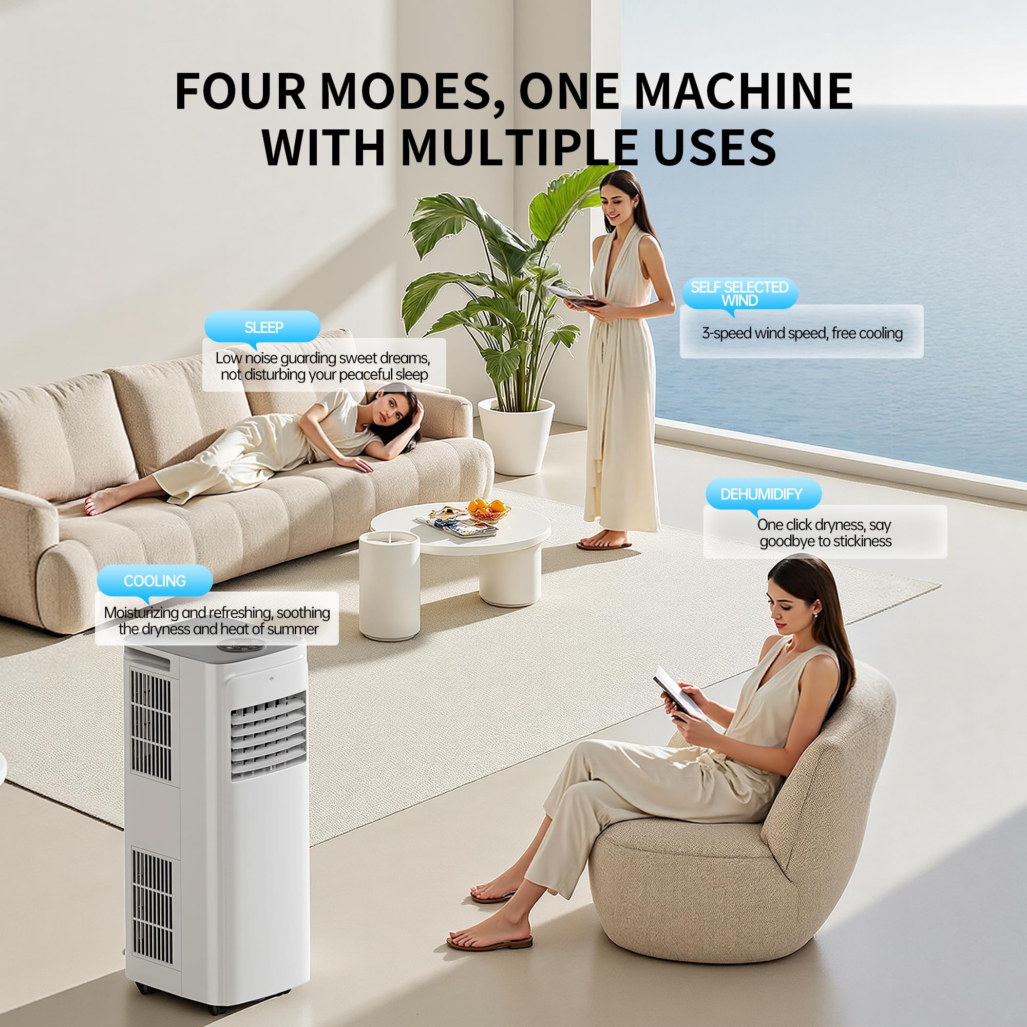 3-in-1 tragbarer Klimaanlage mit einer Leistung von 12.000 BTU – ELECCI Mobile Air Conditioning: Kühlfunktion, Entfeuchtung, Ventilatormodus für den Homeoffice-Bereich, Klimagerät mit 24-Stunden-Timer