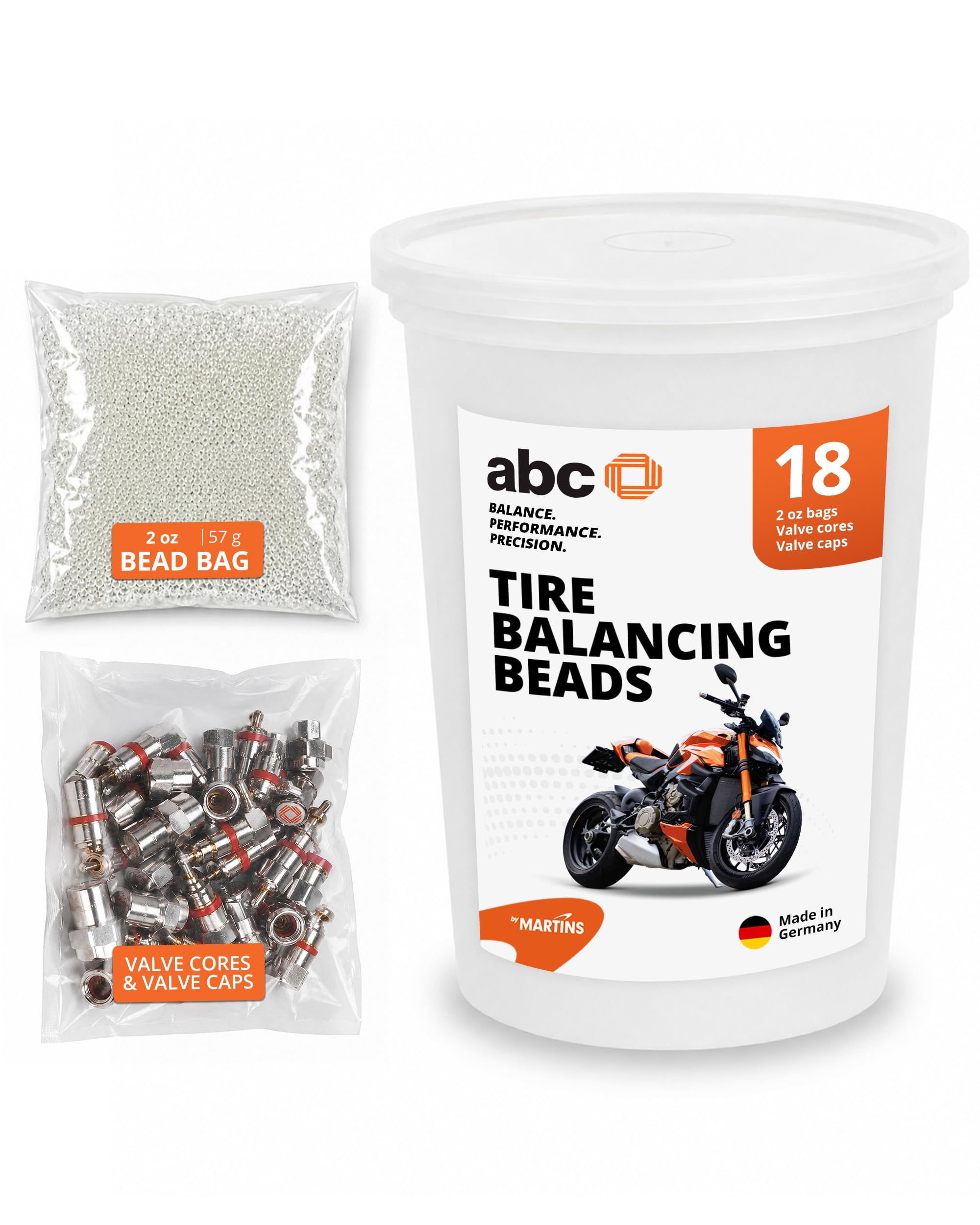 ABC Motorcycle & ATV Tire Balancing Beads Kit | 18 Pack of 2oz Beads | Includes Valve Cor…