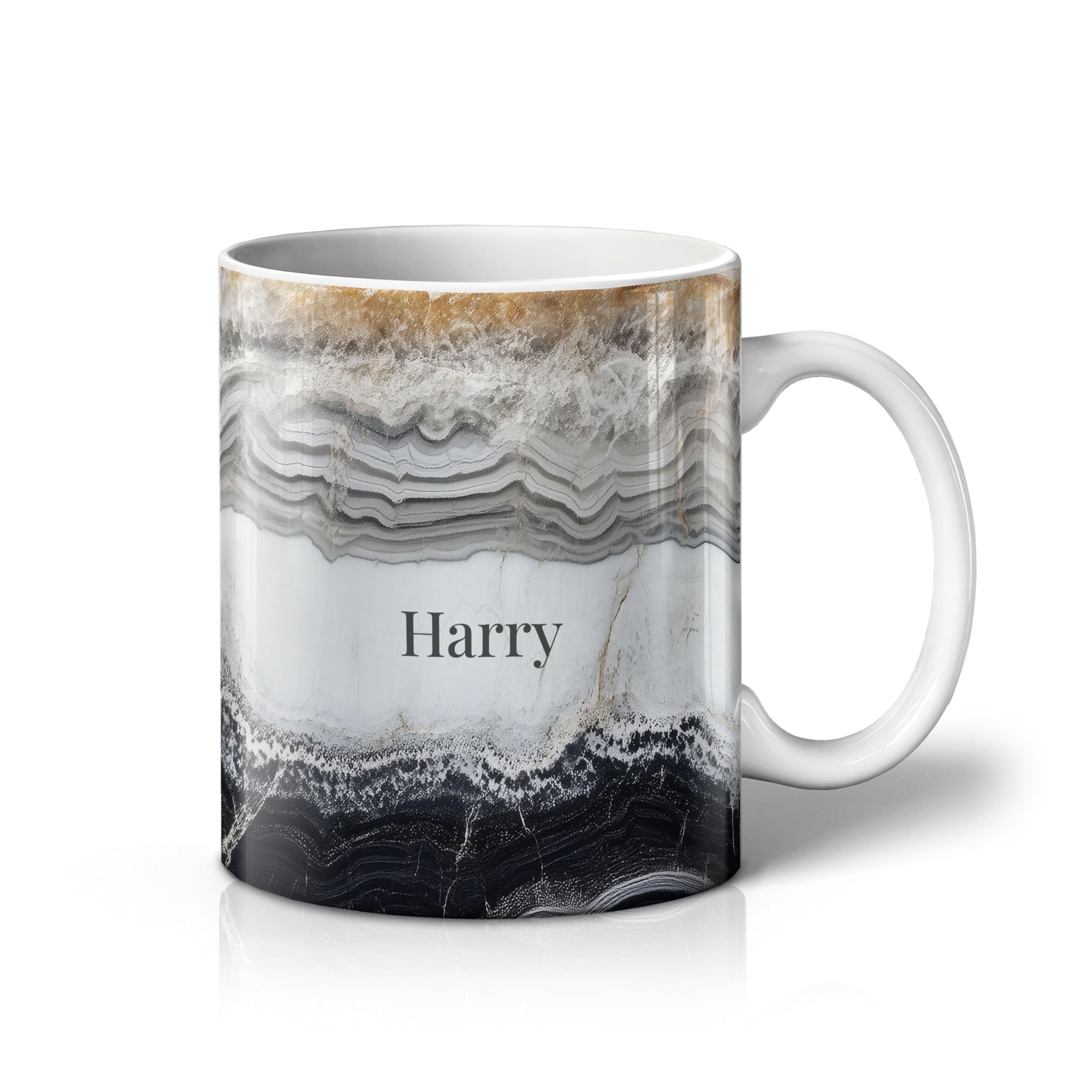 iCaseDesigner Personalised Marble Mug – Custom Name Luxury Agate & Geode Design Cup, Elegant Stone Effect Coffee Mug Gift - 1. Smoky Onyx Vein