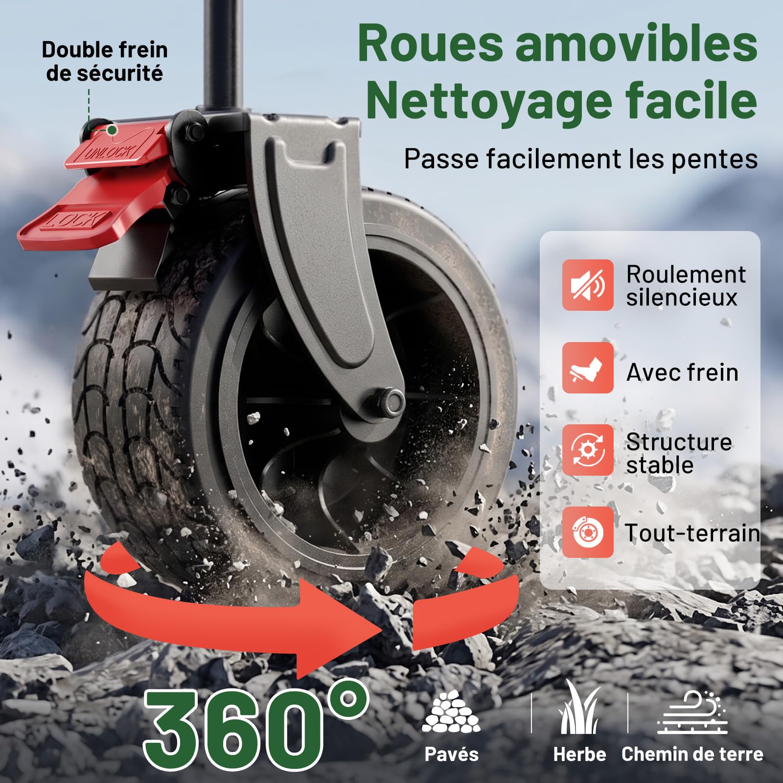 TIMBER RIDGE Chariot de Camping Pliable 300L Roues Tout Terrain avec Frein | Chariot charge max.150kg, housse amovible et roues tout terrain avec frein, idéal pour le camping, le jardin et le shopping