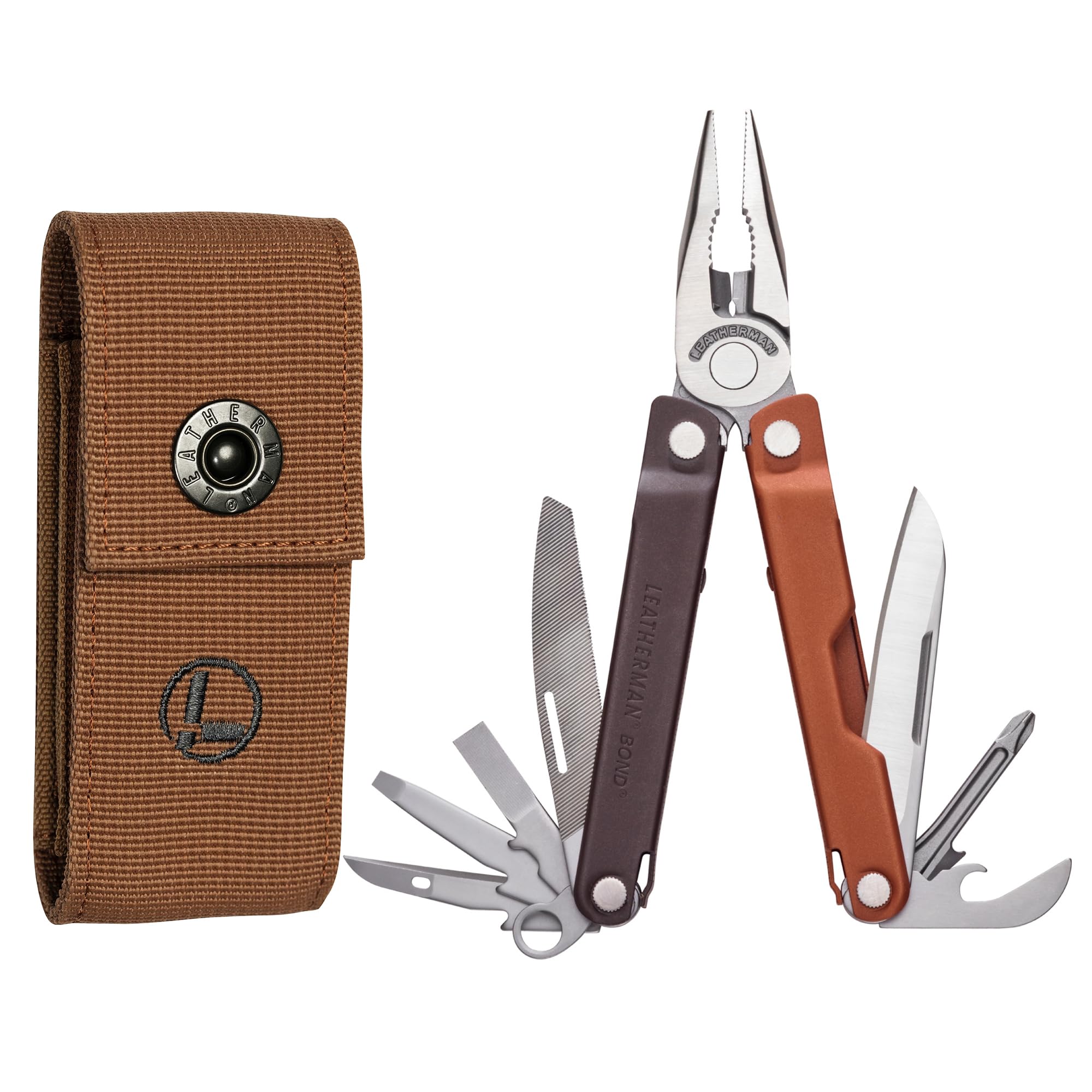 LEATHERMAN, Bond Multi-tool, EDC Tool with 420HC Blade and Nylon Sheath, Burnt Sienna