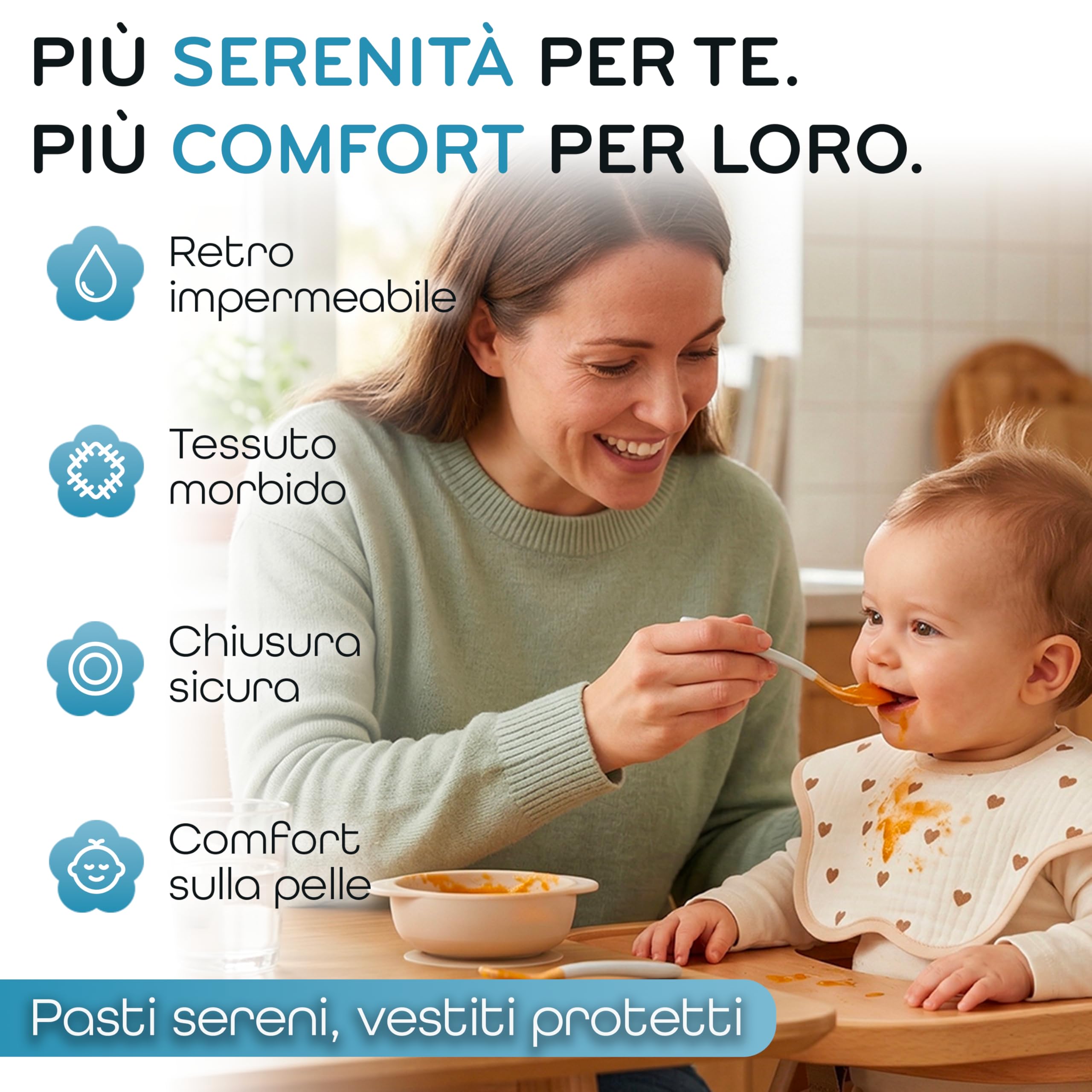 Bavaglini Neonato Impermeabili Set 6 Pezzi in EVA, Protezione Pappa per Neonati e Bambini