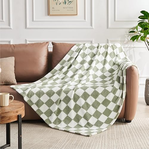 Miniatura 5 de BEDELITE Manta a cuadros  Manta de punto ultra suave y acogedora, manta de invierno gruesa y cálida de 350 GSM para sofá, cama, viajes (verde