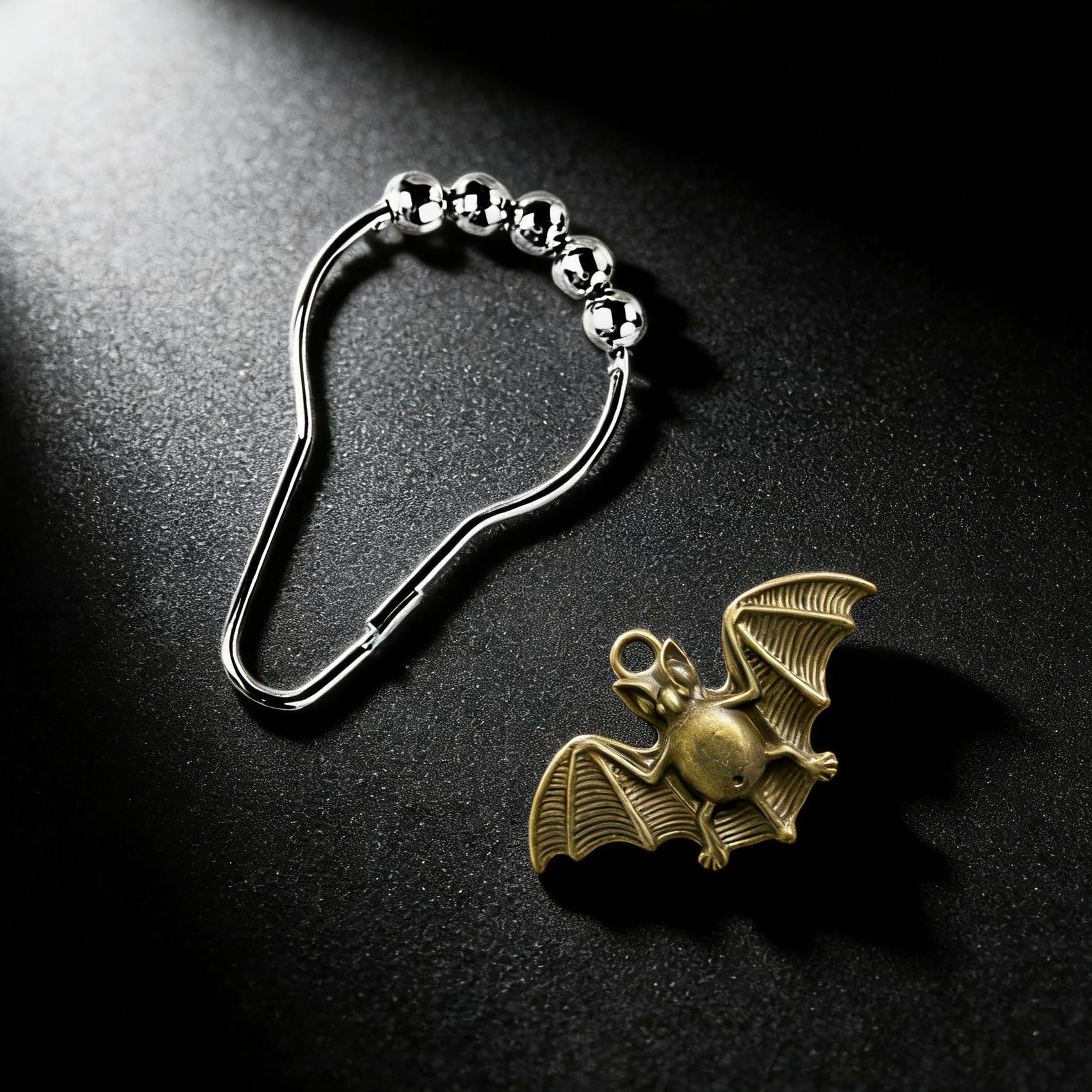 Duschvorhanghaken und Ringe „Fledermäuse“, Partyzubehör, Dekoration für Halloween, Edelstahl rostfrei, Bronze, 12er-Set