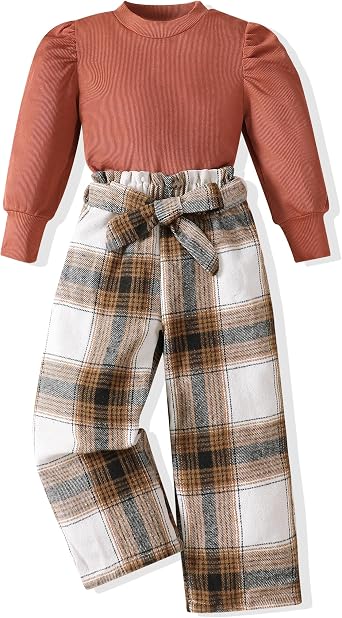 XUANHAO Girls Clothes Little Girl Plaid 2 Piece Outfits Kids Clothing Sets