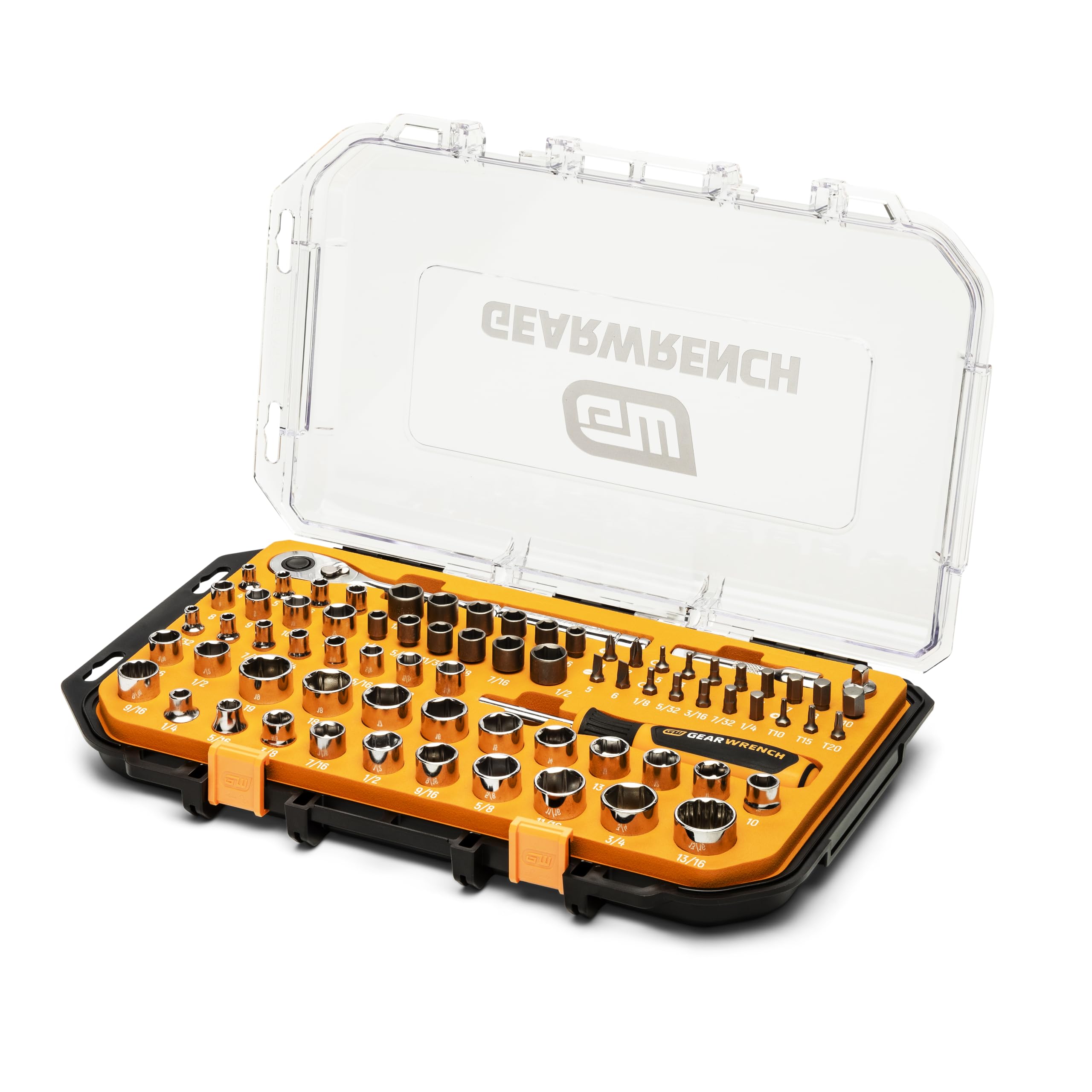 GEARWRENCH GW38CBMTS75 - Juego de herramientas manuales mecánicas de 72 dientes y 6 puntos SAE/MM de 75 piezas de 1/4 y 3/8 pulgadas