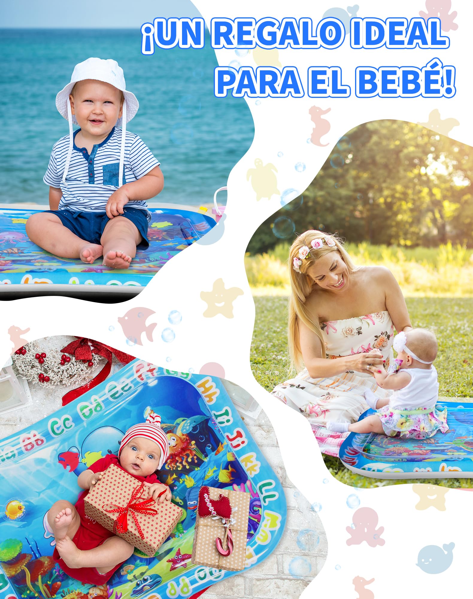 Gran Manta Agua Bebé XXL 95x76cm - Gonflable Tummy Time Mat, Tapete Sensorial Bebé para 3 6 9 12 Meses, Juguete para Bebé, Niño Pequeño y Recién Nacido