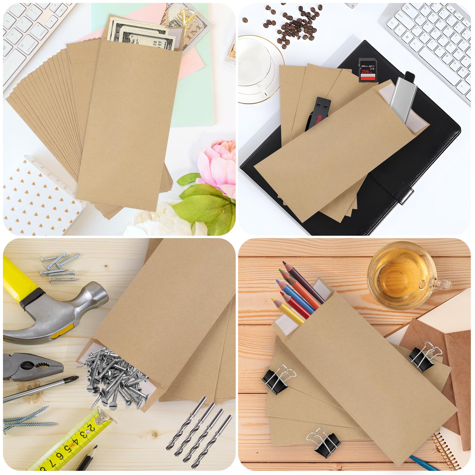 Buste per denaro kraft autoadesive 8,1 x 16,5 cm GeeRic Confezione da 100