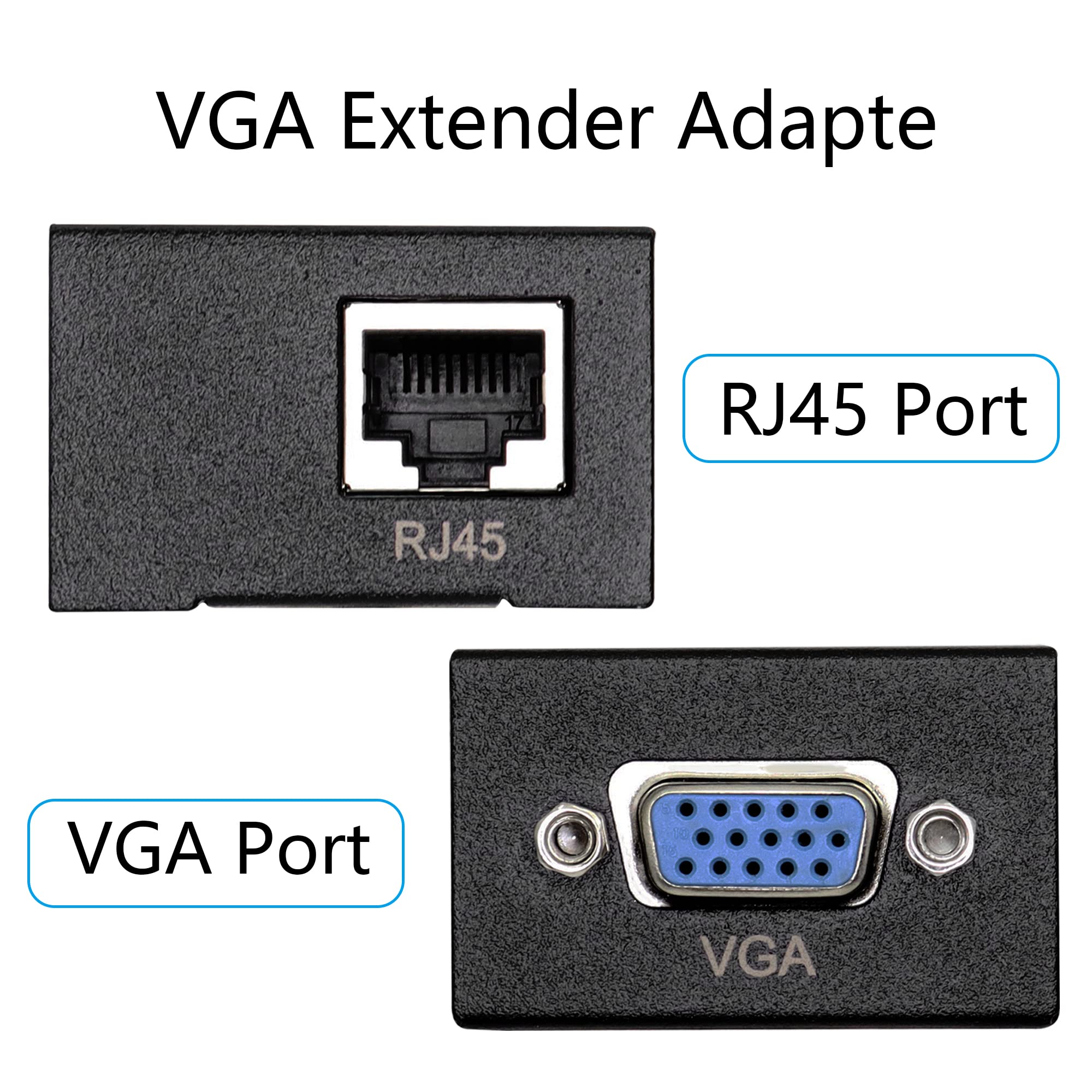 2 Pezzi Adattatore VGA Extender, da VGA a RJ45 su Cavo Ethernet Cat5e/Cat6, Converti Segnale, Estensibile Fino a 60 M/196 Piedi (Nero)