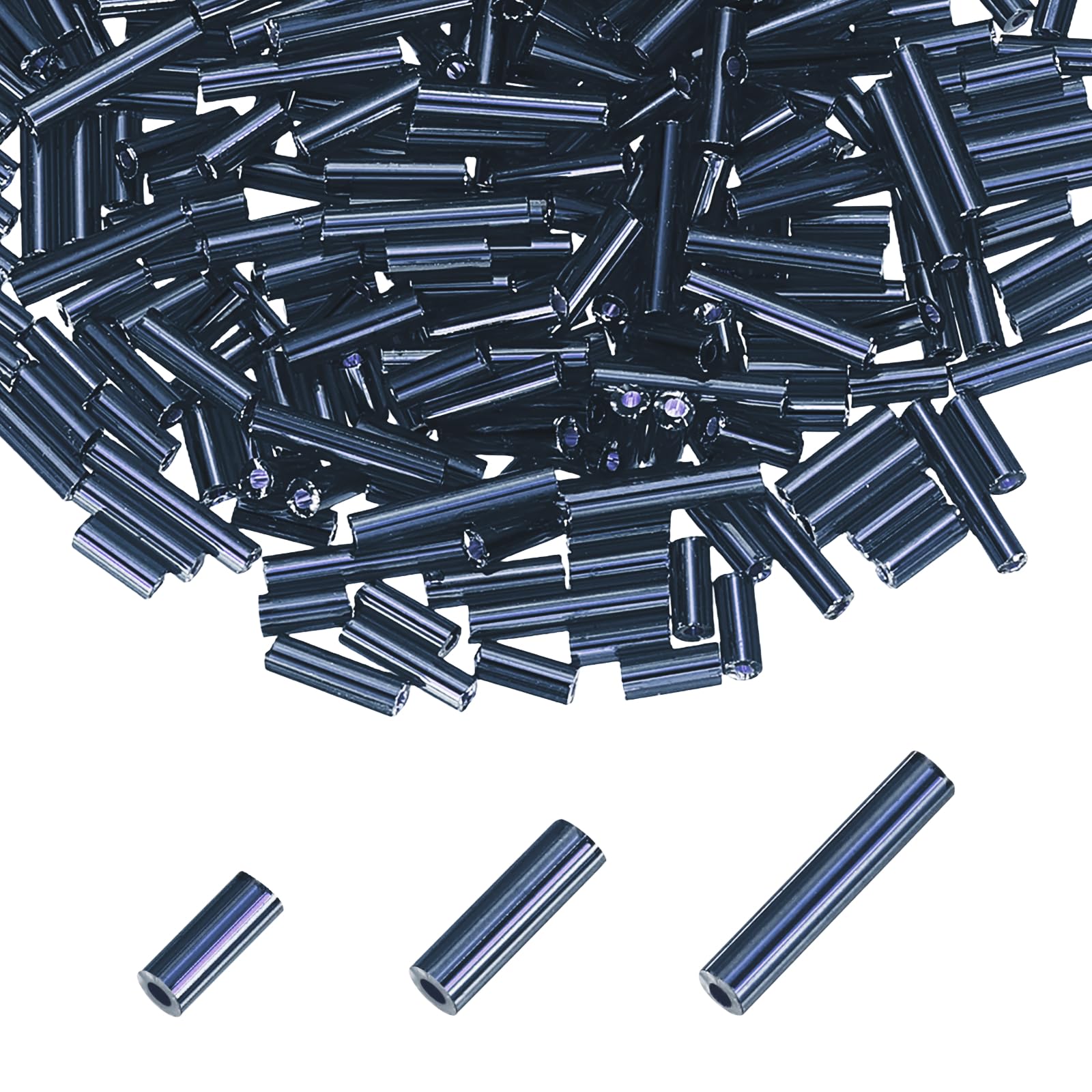 sourcing map 2000pcs Glass Bugle Beads 4/6/9mm Long Tube Cylinder Beads for Embroidery Sewing on Fabric Felt Ornaments Jewelry Plants Making, Gunmetal Black