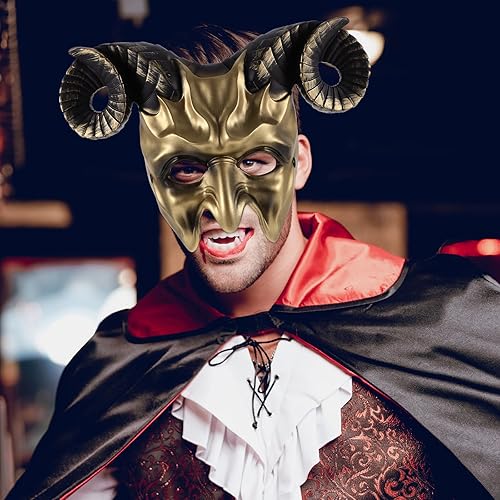 Miniatura 7 de Abaodam Máscara de cuerno de buey, máscara de cuernos, máscara de media cara de animal para festivales, fiestas, disfraz de Halloween, cosplay