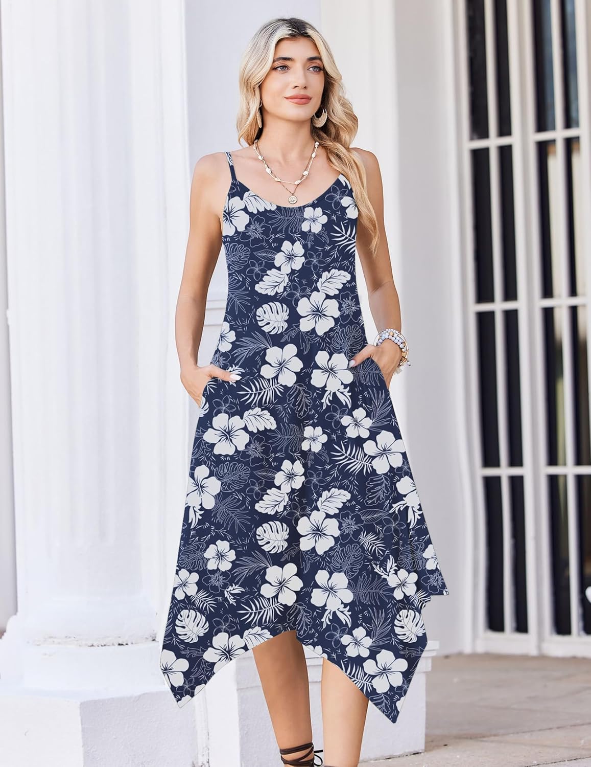 Zeagoo Women Summer Midi Dresses 2026 Hawaiian Bohemian Beach Cover Up Sundress Spaghetti Strap Casual Dress with Pockets - Image 3