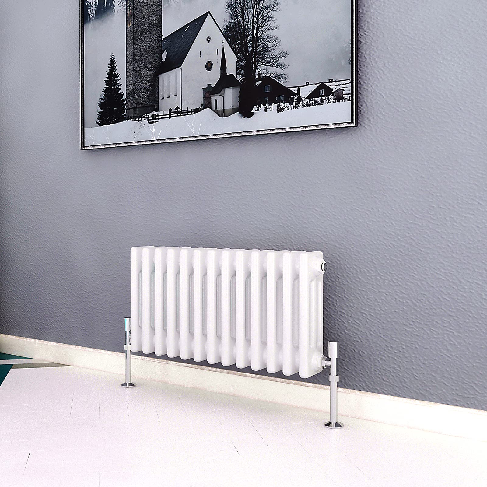 Acezanble∣3 Column Radiator, Horizontal 300mm White Wide Low Cast Iron Style Radiator Centre Heating for Window Hallway — image 1
