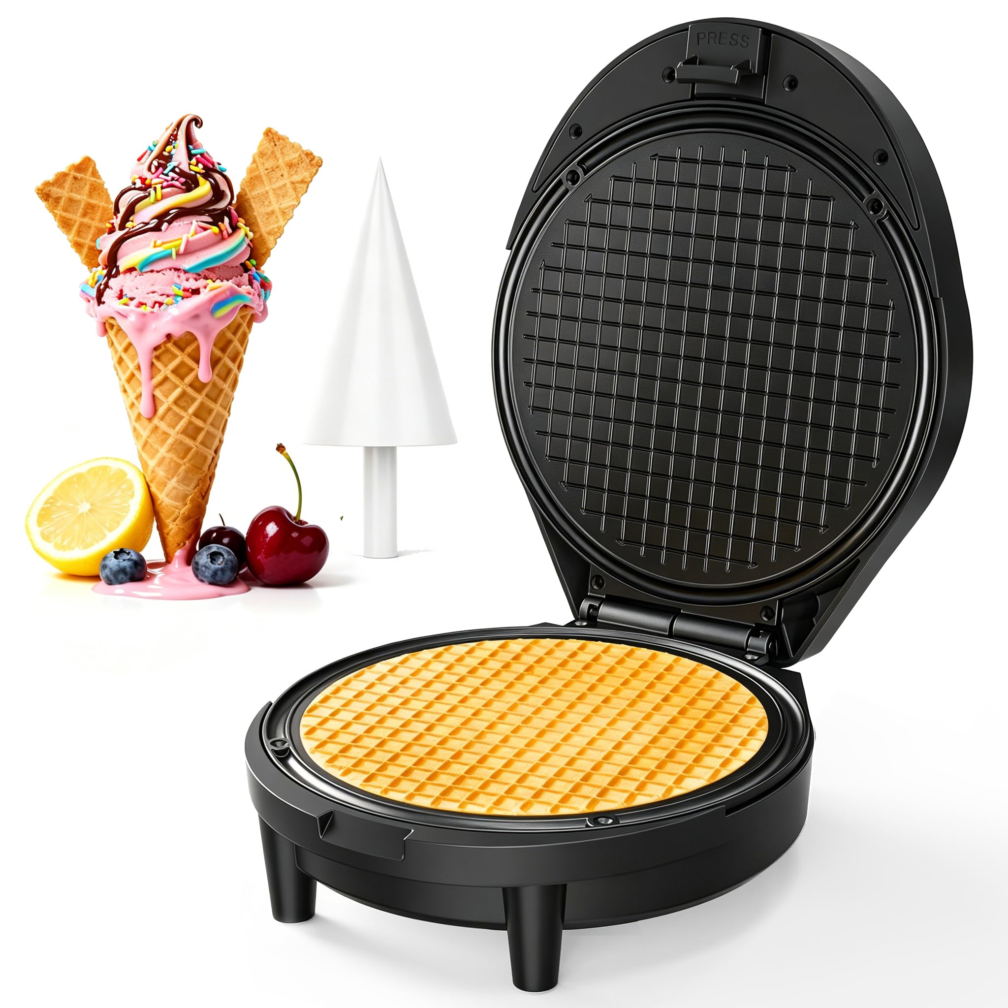 Photo 1 of ***NON FUNCTIONAL***
Waffle Cone Maker with Cone Roller, 7.5” Ice Cream Cone Maker, 1000W Thin Waffle Maker with Nonstick Plate, Double Side Even Heating and Crispy, Easy to Clean, Black