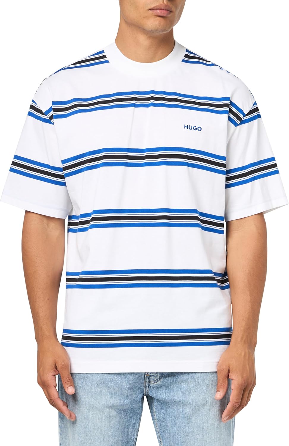 Hugo Men's Small Logo Stripe Cotton T-Shirt