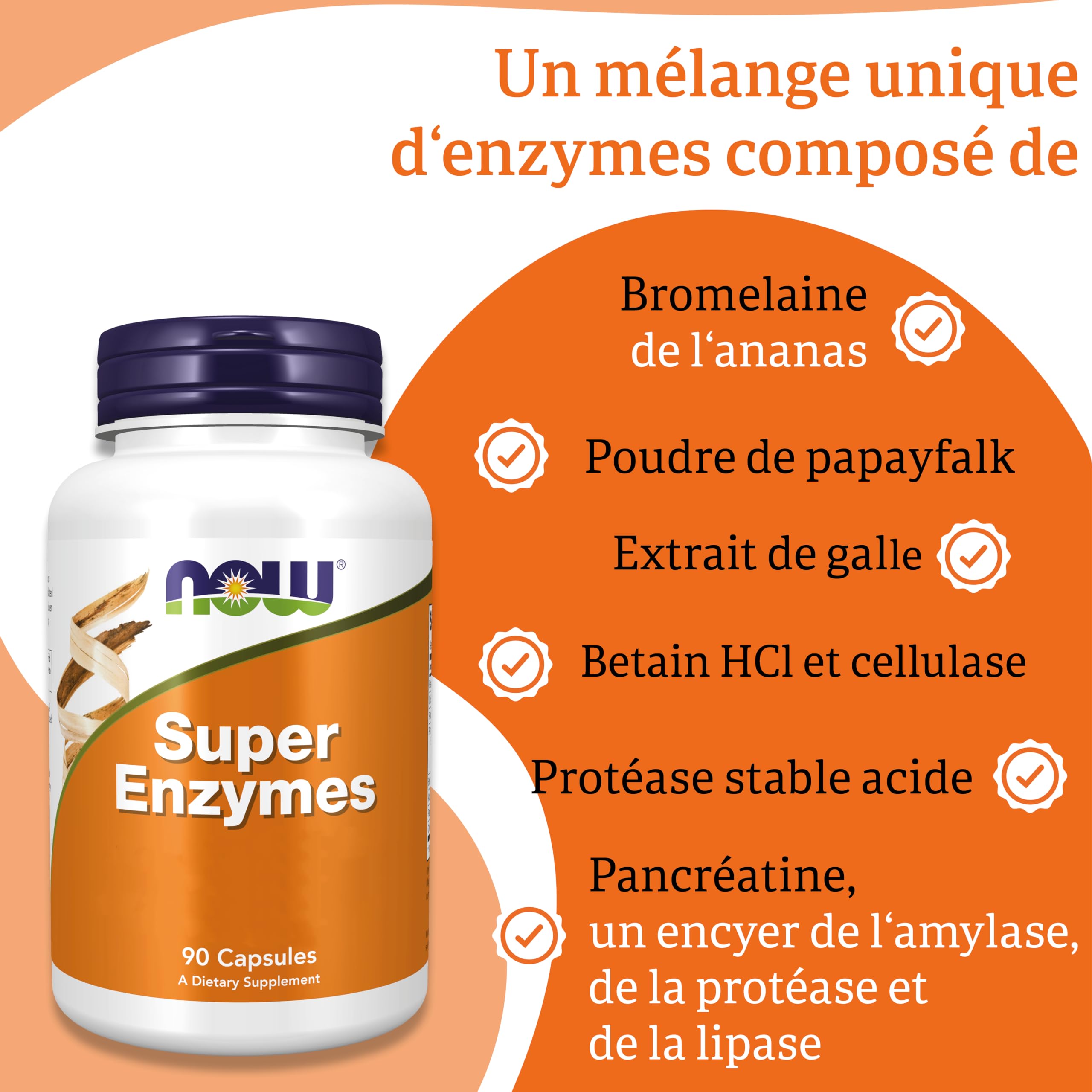 Now Foods, Super Enzyme, 90 Capsules, Testé en Laboratoire, Hautement Dosé, Sans Gluten, Sans Soja, Sans OGM