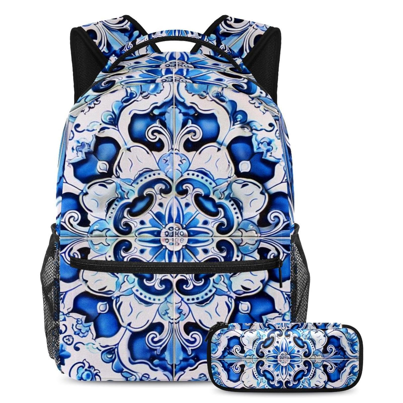 Sac à dos mandalas décoratifs bleus avec trousse 2 pièces - 7