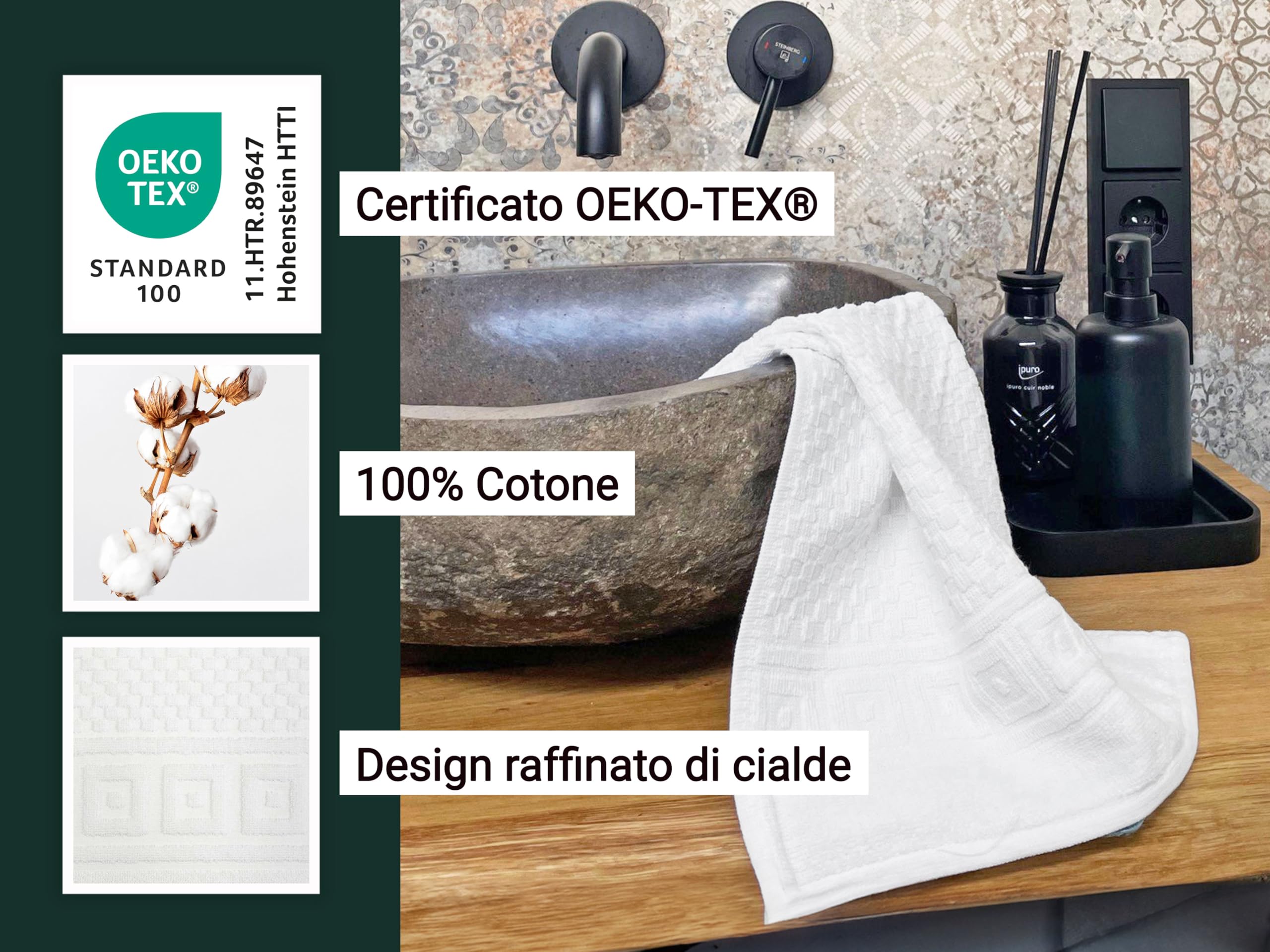 ZOLLNER 10 asciugamani per ospiti in 30x50 cm - Design in piquè bianco morbido e super assorbente - con gancetto - lavabile a 95°C - Cotone - Qualitá alberghiera- Certificato Oeko Tex®