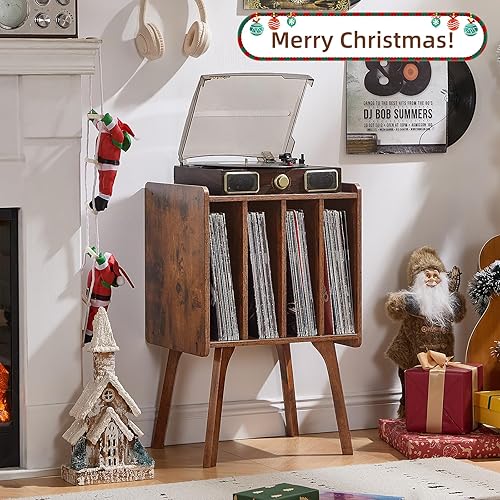 Miniatura 2 de LELELINKY - Soporte para tocadiscos, mesa de almacenamiento para discos de vinilo con 4 gabinetes, almacena hasta 100 álbumes, mesa para tocadiscos