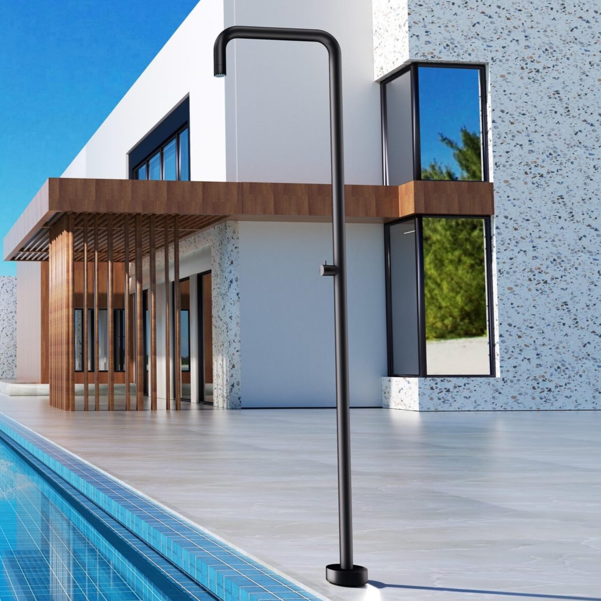 NOLUXA IMEX - Ducha Piscina Exterior Acero S.316 Negro Mate | Ducha Empotrada Suelo para Jardín, Piscina y Terraza | Grifería 1 vía (Agua Fría) con Rociador y Tratamiento Anticorrosión | Serie Utah