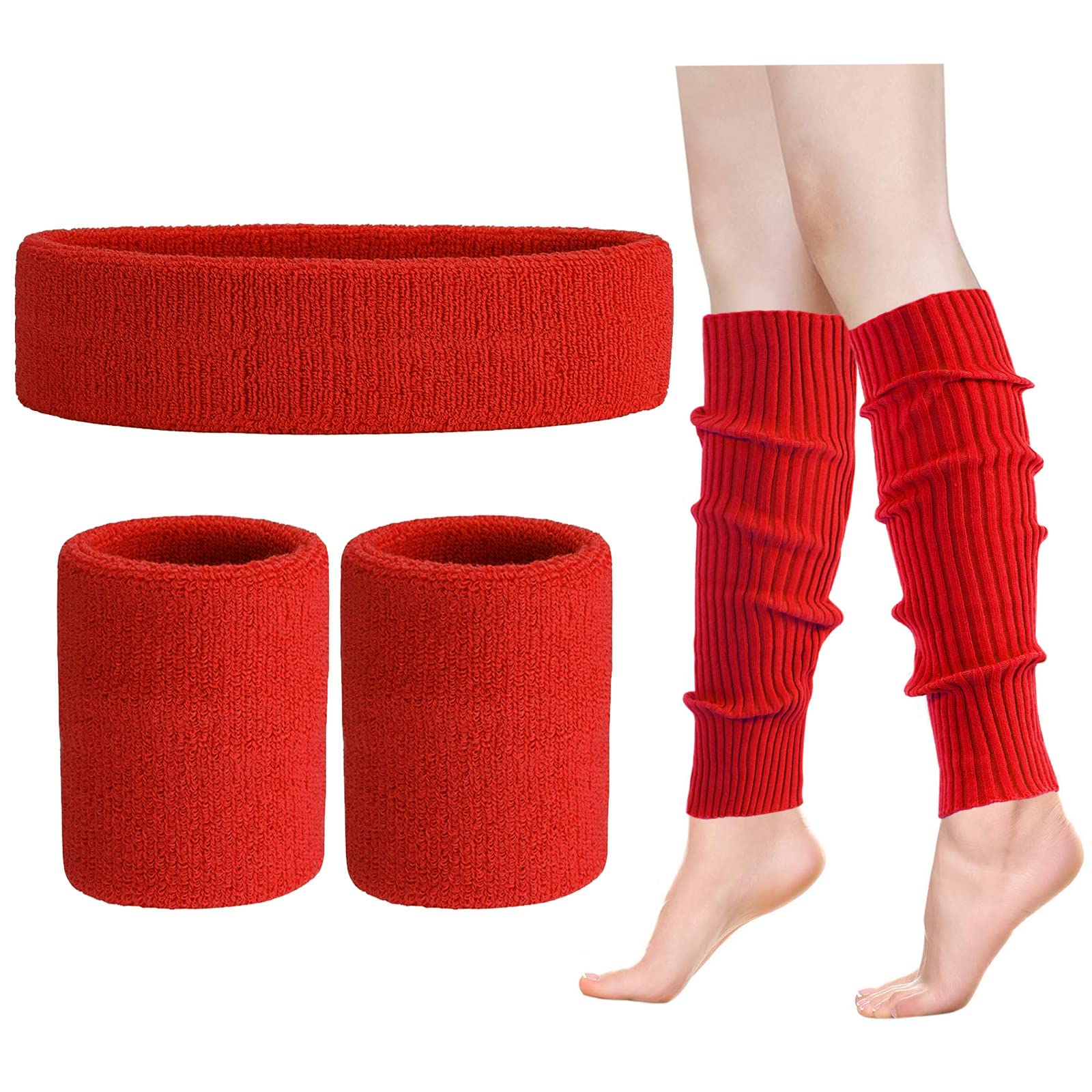 ONUPGO Leg Warmers Set Women 80s Neon Knit Leg Warmers Headband Wristbands 1980s Workout Costumes Accessories for Women