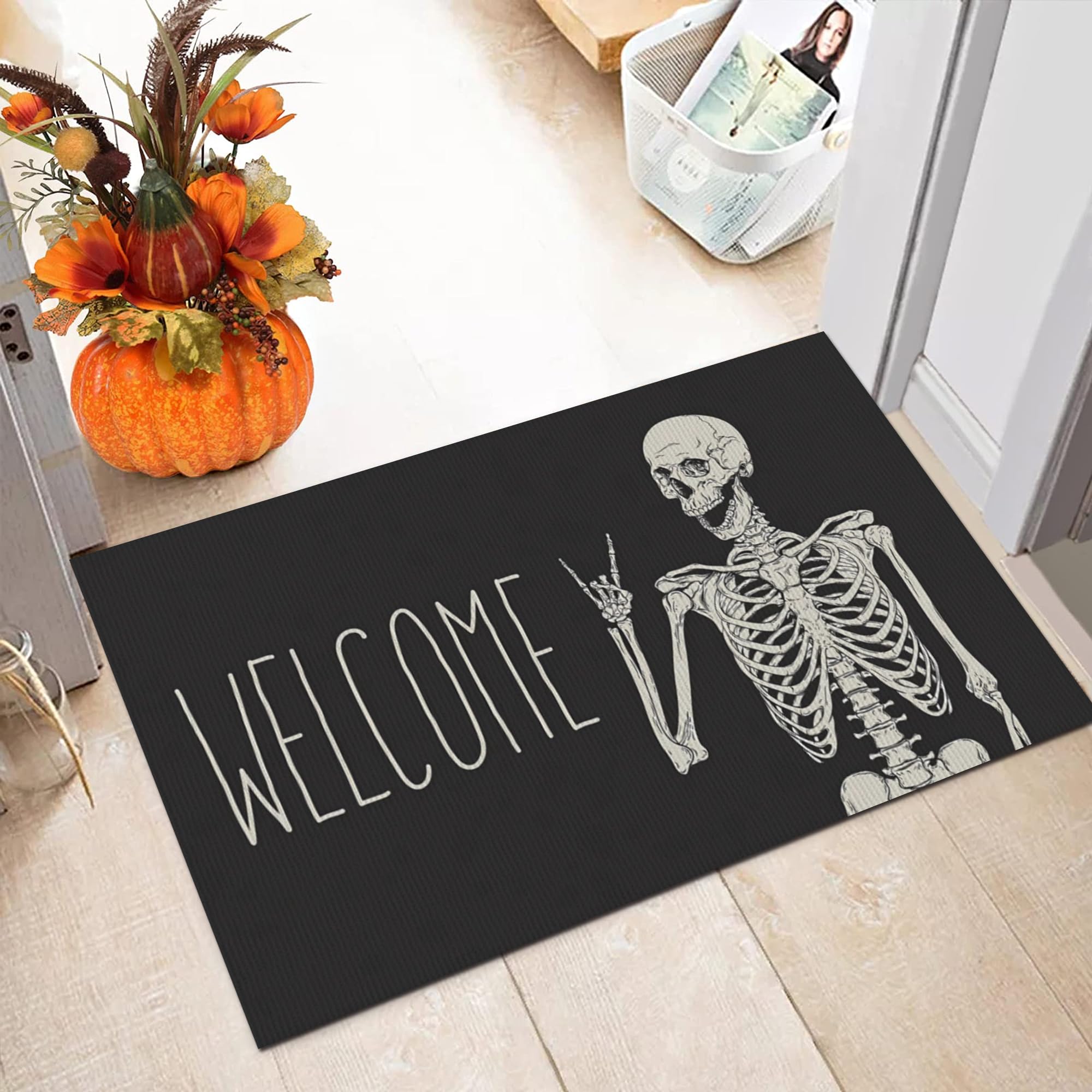 KIYIYZER Skull Door Mat Funny Doormat Indoor Outdoor Entrance Welcome Mats Non-Slip Rug for Home Farmhouse Decor 17 X 29 Inch