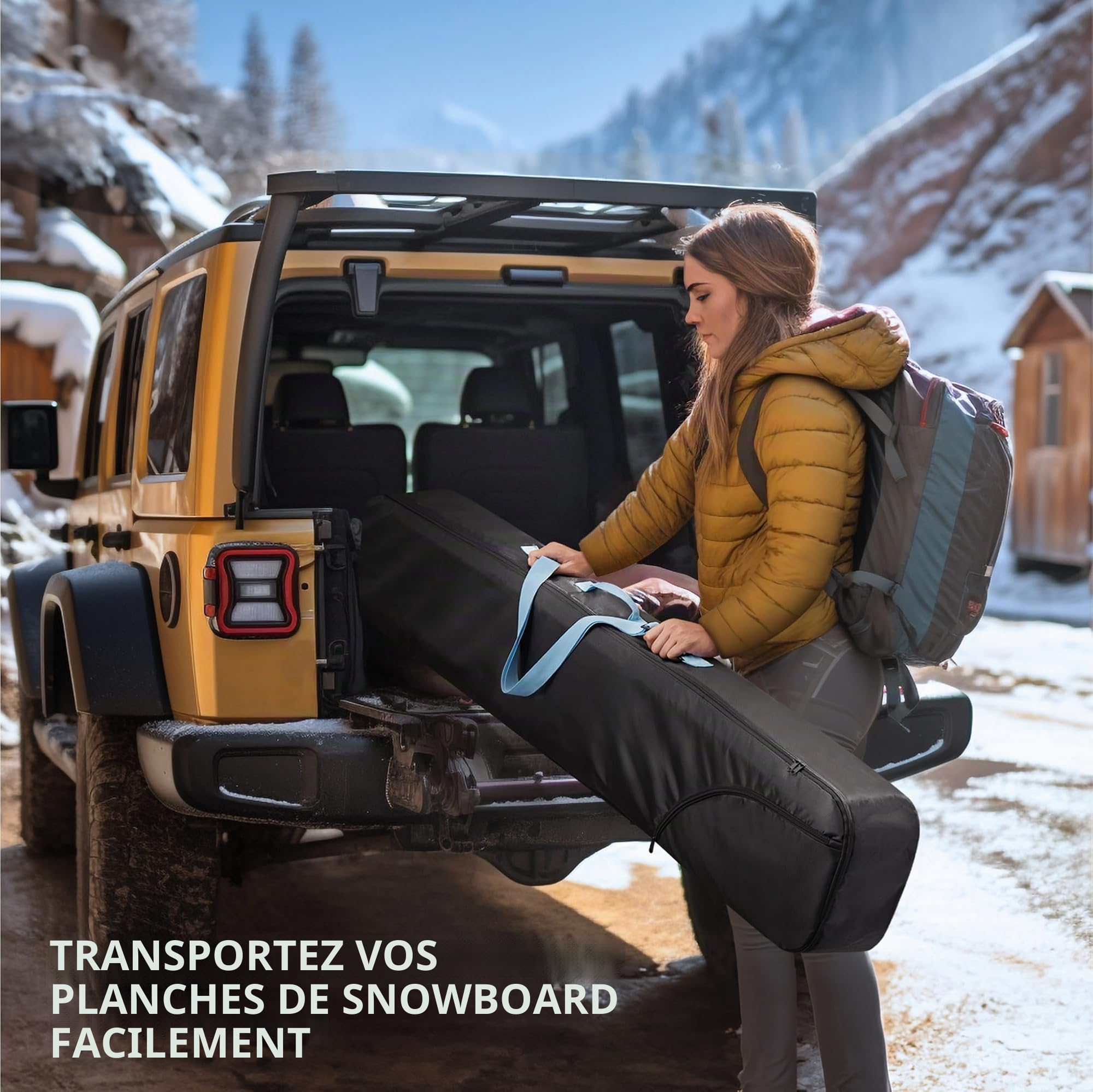 Navaris Sac Snowboard - Housse de Planche de Snowboard en Polyester - Housse pour Snowboard avec Fermeture éclair Sangle poignée et Poche
