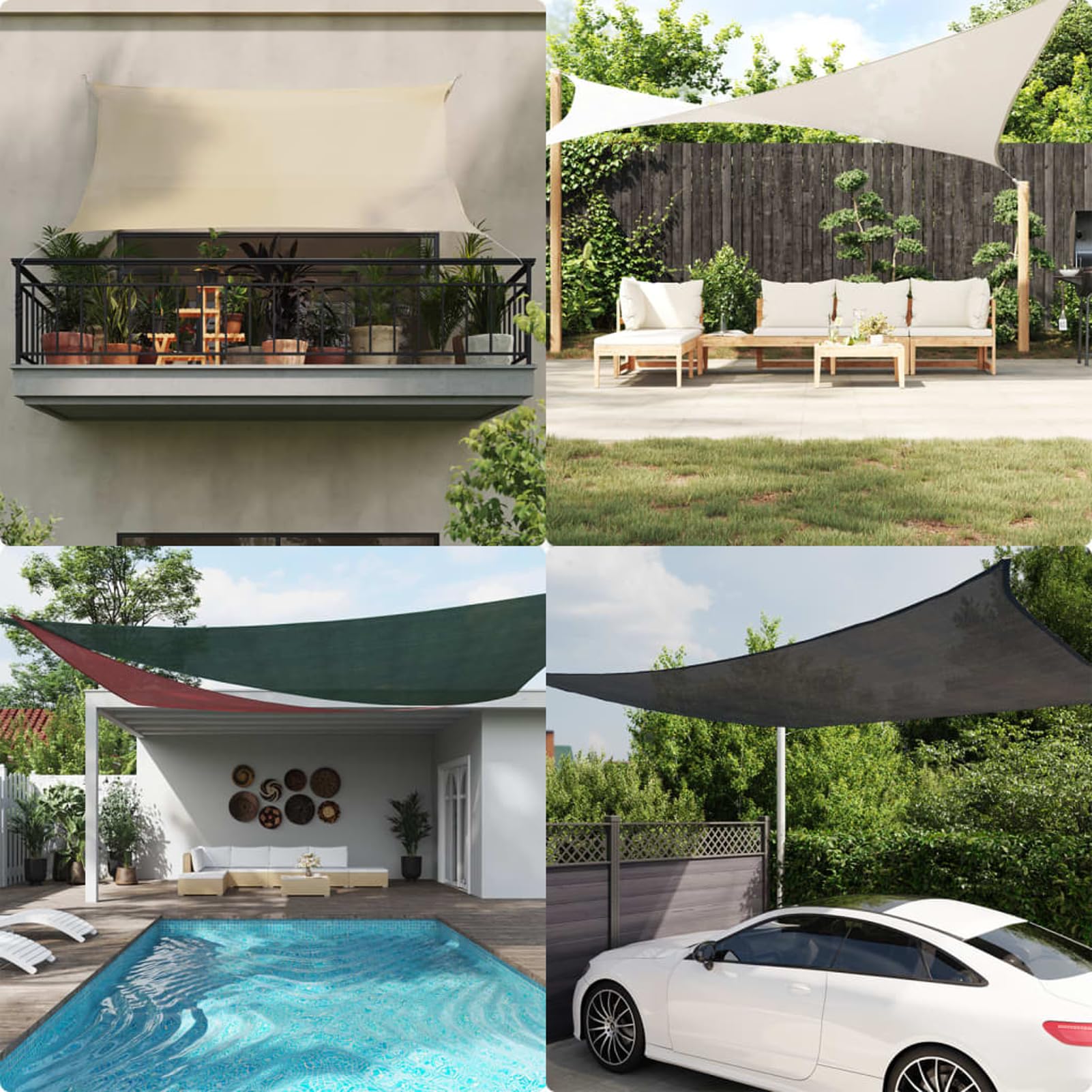 Tenda parasole da 2,5 x 5 m, in polietilene ad alta densità, rettangolare, 90% di protezione UV, antivento e impermeabile, con fissaggio in acciaio inox e corde, per giardino, terrazza, balcone
