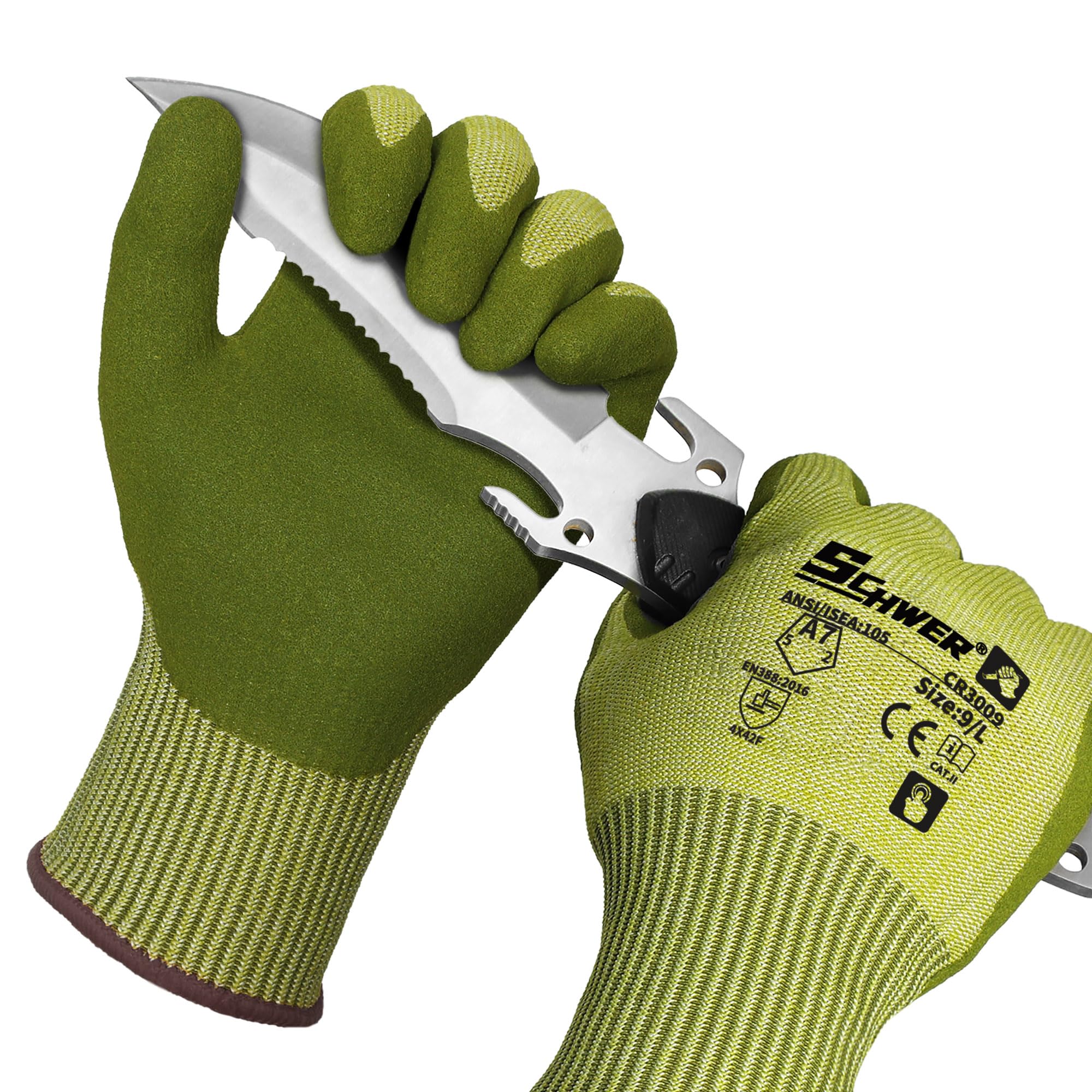 Schwer 2 Pairs ANSI A7 Cut Resistant Fishing Gloves, CR3009 Touchscreen Compatible Work Gloves for Men and Women, Non Slip, Ideal for Fishing, Hunting