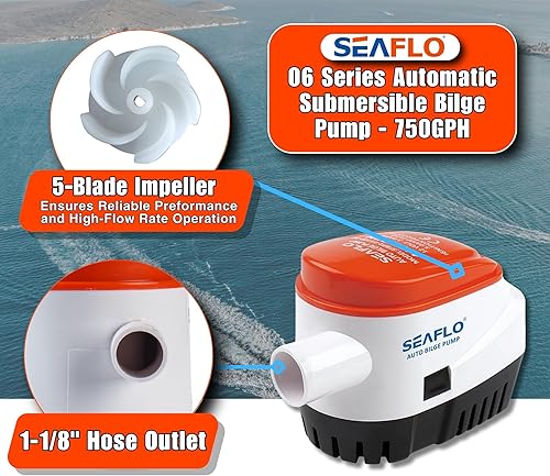 Miniatura 6 de SEAFLO Bomba de sentina sumergible automática serie 06, 1100 GPH, 12V, salida de 1-18 pulgadas, interruptor flotante integrado, filtro a presión,
