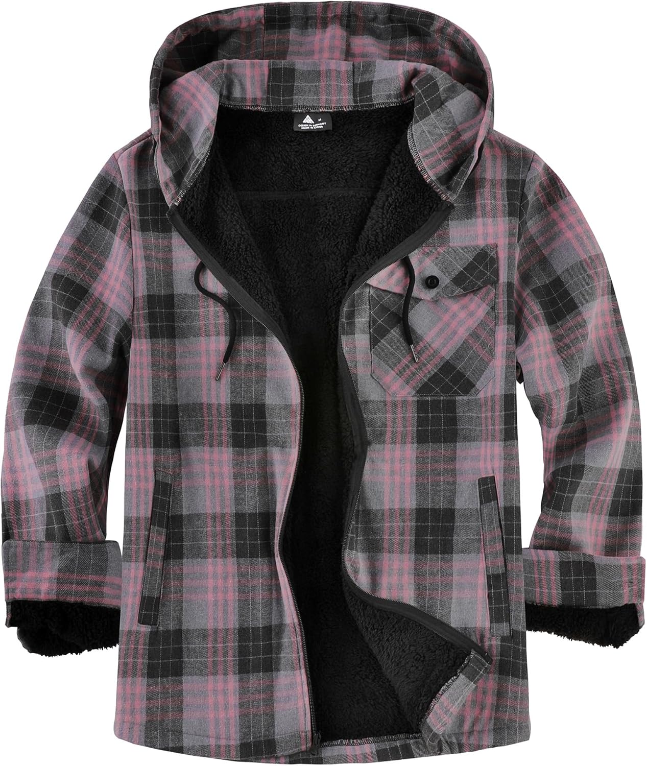 SCODI Men's Flannel Plaid Jacket Warm Sherpa Lined Fleece Hoodies for Men Zip Up Thick Jackets Winter Coat with Pocket