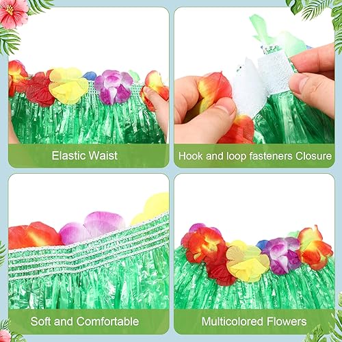 Miniatura 3 de Shappy 12 piezas hawaiano Luau Hibiscus verde seda imitación flores hula hierba hula falda para fiesta de disfraces, cumpleaños, celebración (verde)