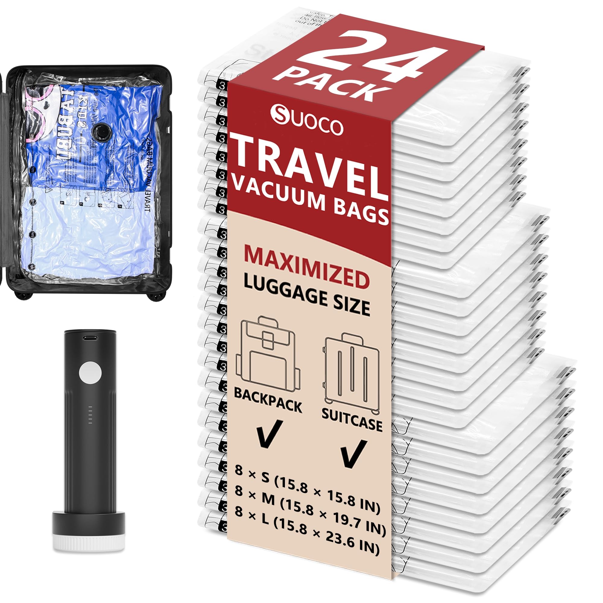 Sacs de rangement sous vide de voyage pour vêtements avec pompe électrique rechargeable, cubes de rangement et compression pour organiser les bagages, sacs scellés économiseurs d'espace pour les