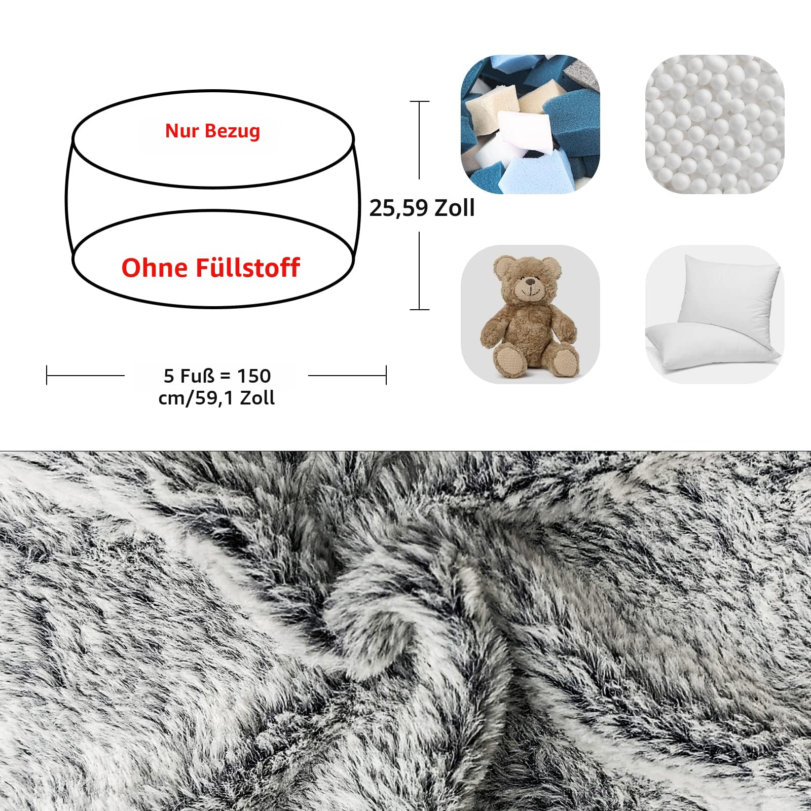 YudouTech Sitzsack Stuhl Abdeckung (nur Abdeckung, Keine Füllung),Großer runder weicher Flauschiger waschbarer Sitzsack Faulenzer-Sofa-Bettbezug für Erwachsene,Wohnzimmer Schlafzimmer Möbel Cover.