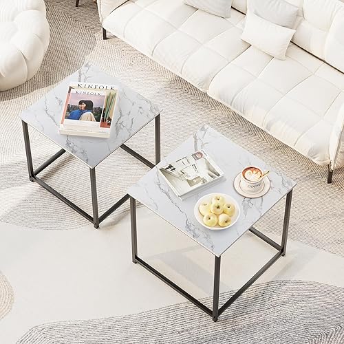 Miniatura 4 de Garden 4 you - Juego de 2 mesas de centro de café, mesa anidada moderna de mármol sintético, juego de mesas centrales cuadradas con estructura