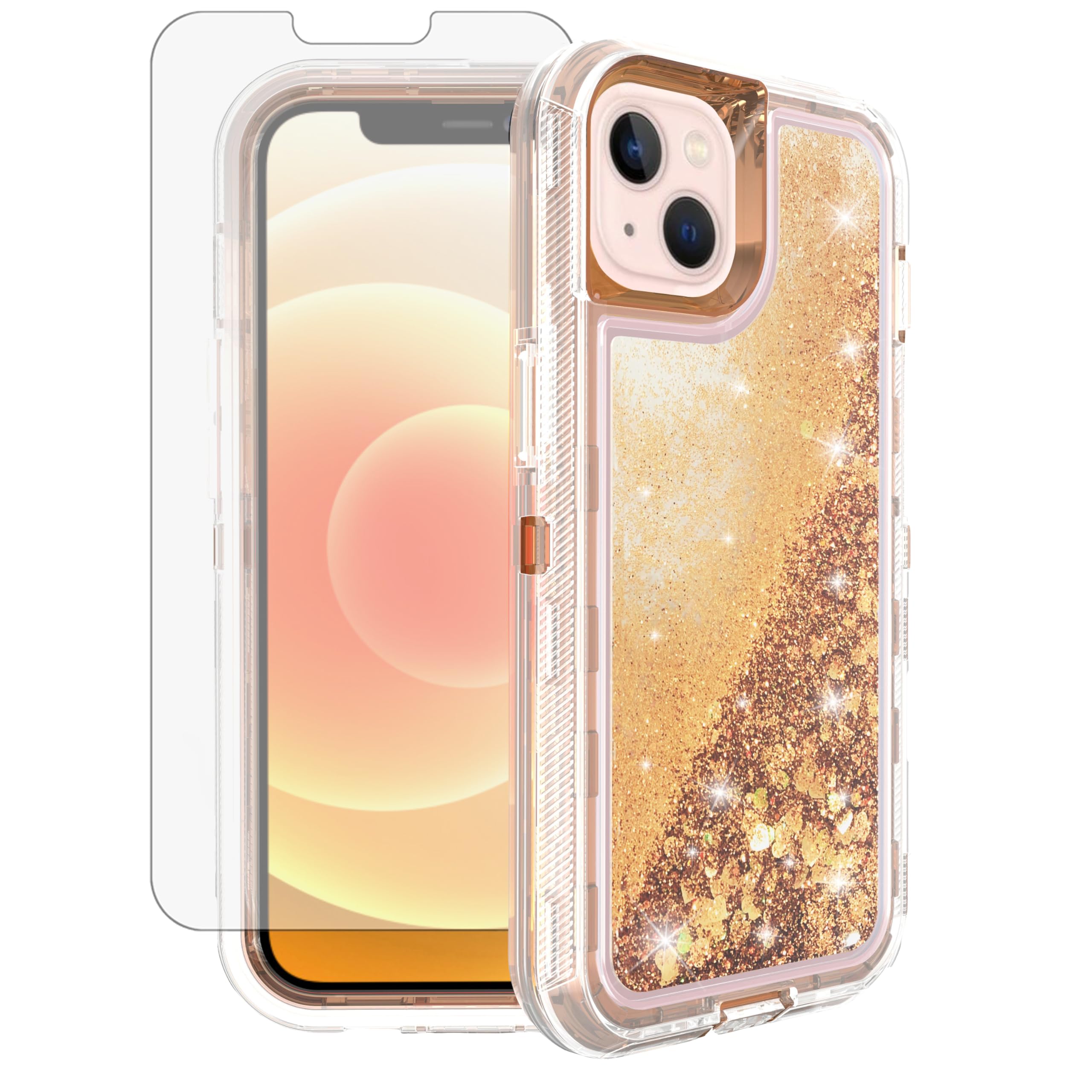 Coque iPhone 13 Asuwish hybride or rose avec protège-écran