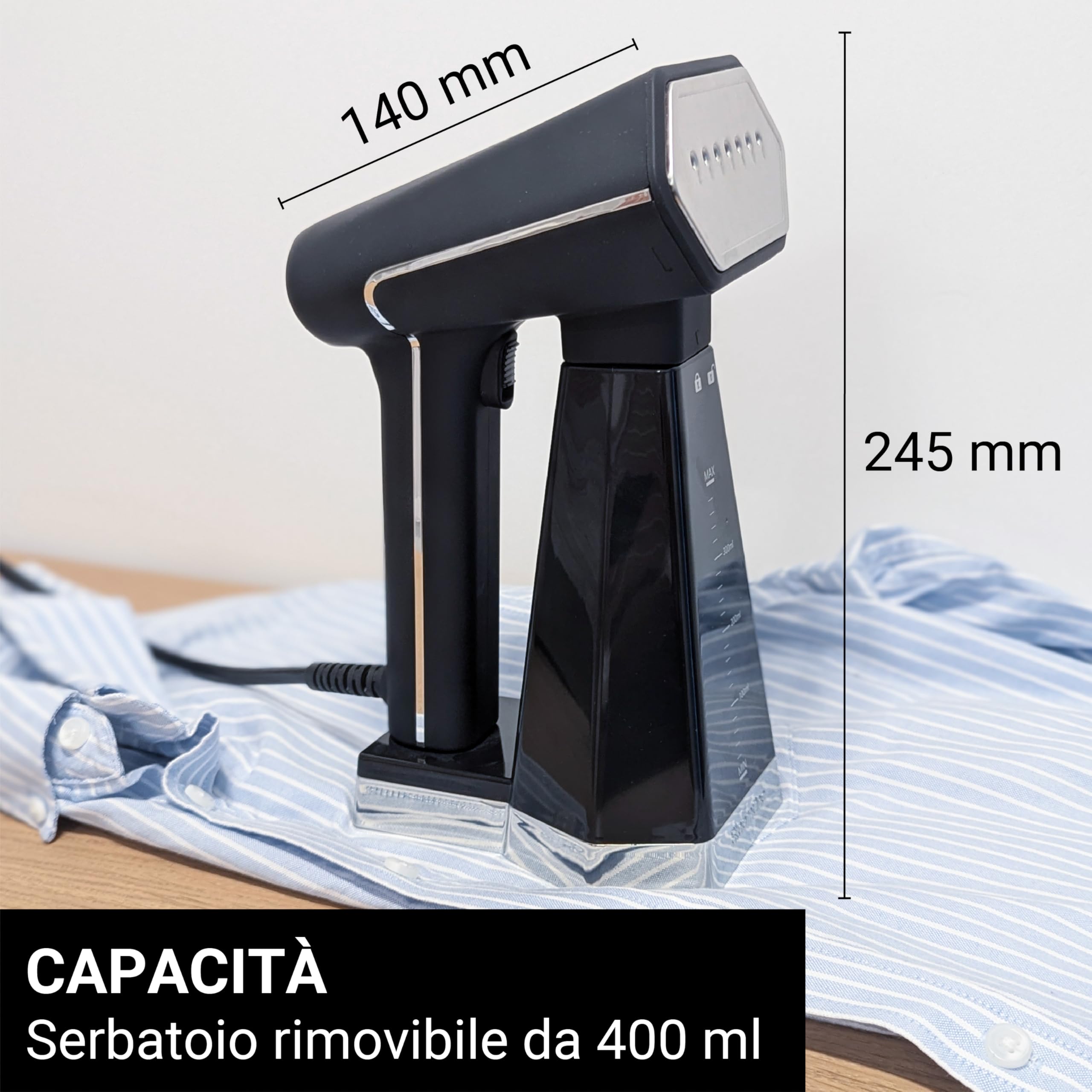 STEAMONE -Stiratore da viaggio 2000W 30g/min- Ferro da stiro portatile compatto (400 ml)- Rimuove il 99,99% dello sporco- Pronto in 40s per tutti i tessuti- Cavo da 3m - Spazzola inclusa - EUSN400B