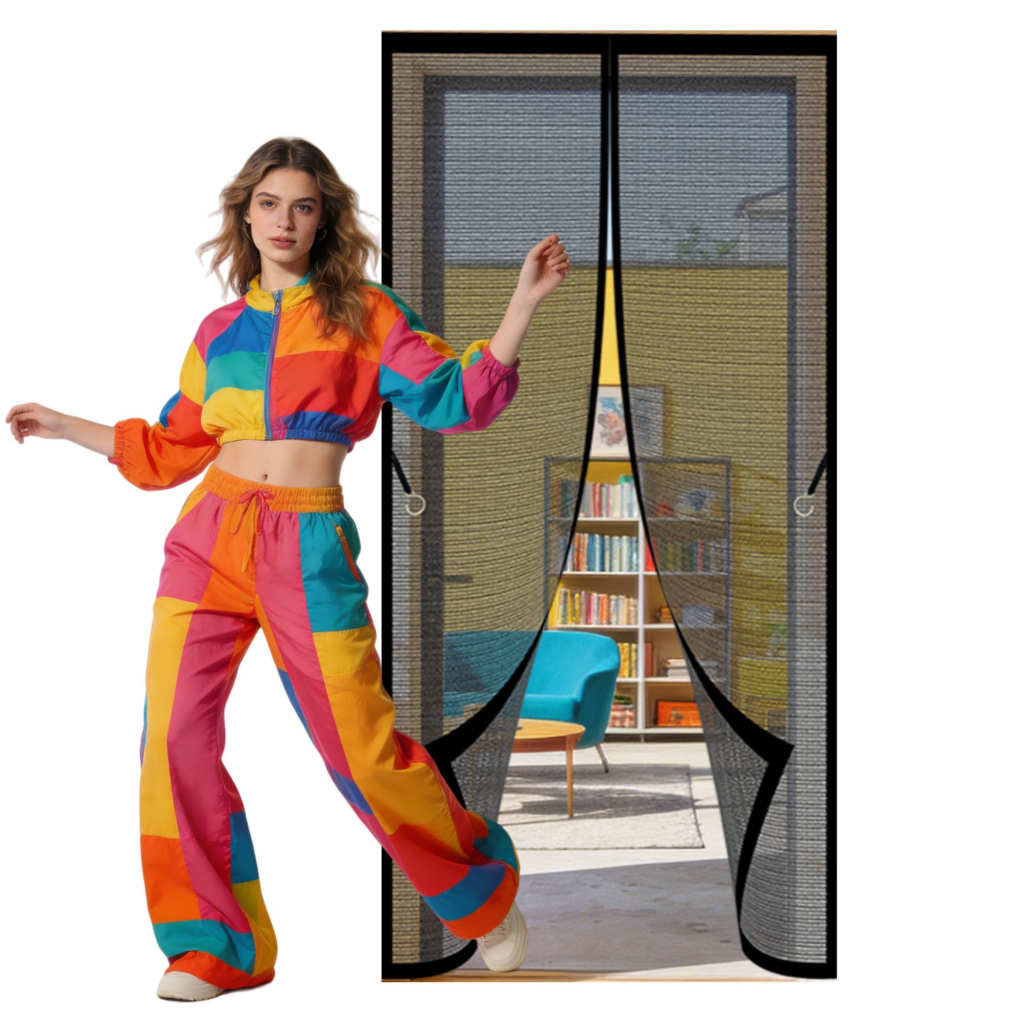 Magnetic Insect Screen Door 79 x 256 cm Self Sealing, Hands Free Screen Door Fly Keep Bugs Out Lets Fresh Air in Suitable for Patio Room Balcony Bedroom, Black