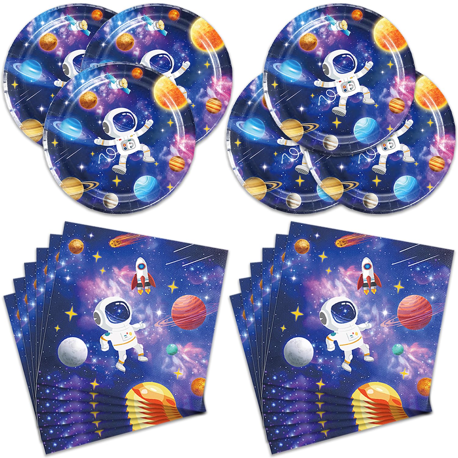 Egami 40pcs Outer Space Birthday Party Supplies,include 20 Dessert plate and 20 Napkin,Used for Solar System Party Decoration (Space)