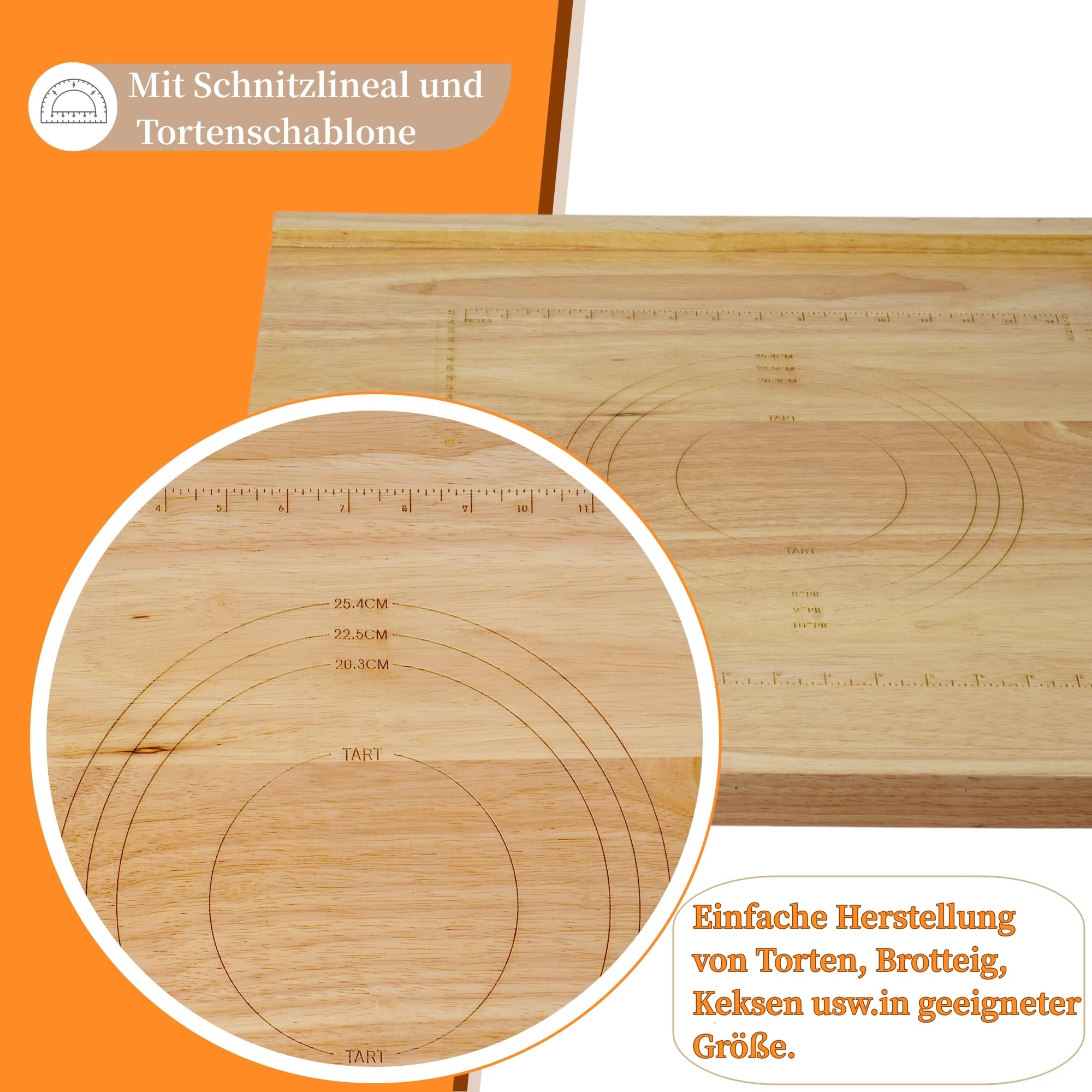 Schneidebrett Holz schneidebretter 51 * 61 * 2cm Rutschfestes Schneidebrett mit Maßband Verwendung als Frühstücksbretter, Küchenbretter, Servierbretter, Brotbretter (1 PACK)