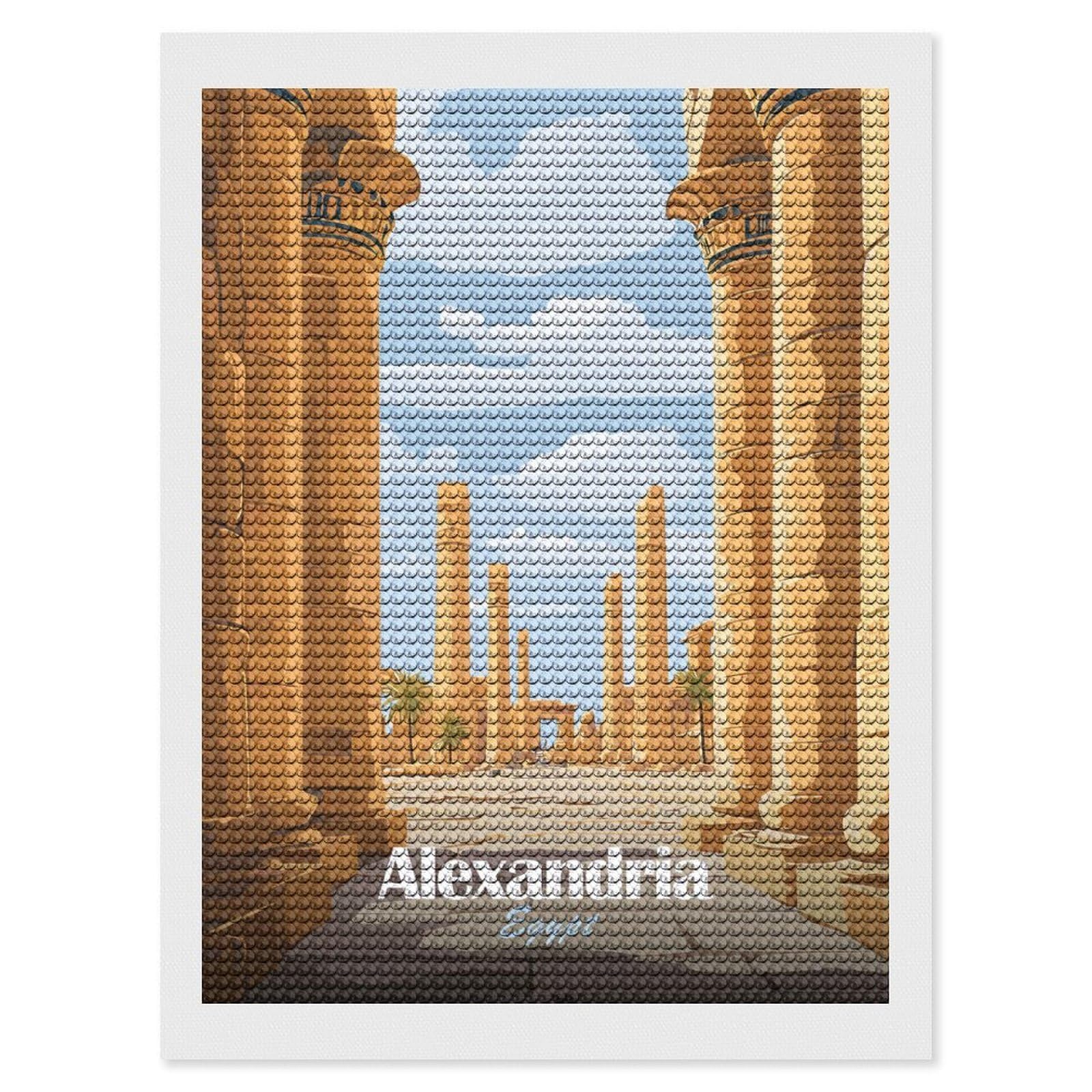 Junmoney Alexandria Egypt Diamond Painting Set 12"x16", Holiday Gift Idea, for Creative Relaxation, Fun Craft Experience, Vintage Style Decor