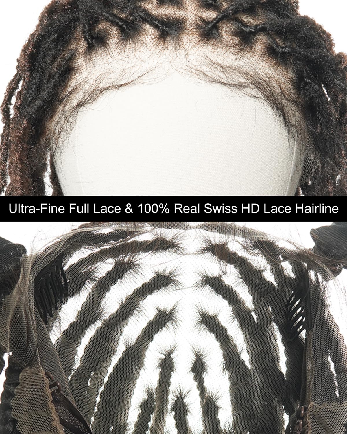 24‘’ Knotless Locs Wig with Hand-Tied Swiss HD Lace – Glueless, Human Hair Baby Hair, Pre-Plucked Pre-Cut Full Lace, Salon-Level Natural Looking for Black Women & Men, Medium Cap, Dark Brown #4