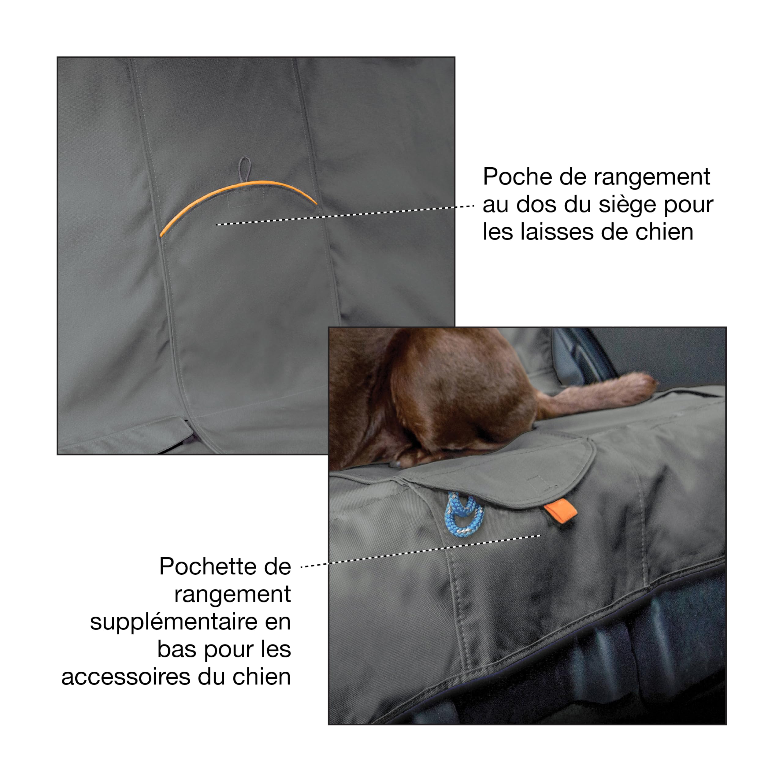 Kurgo Housse de protection Wander de siège arrière pour chien, Résistant à l'eau, ancrages de siège inclus, 140 cm de large, noir