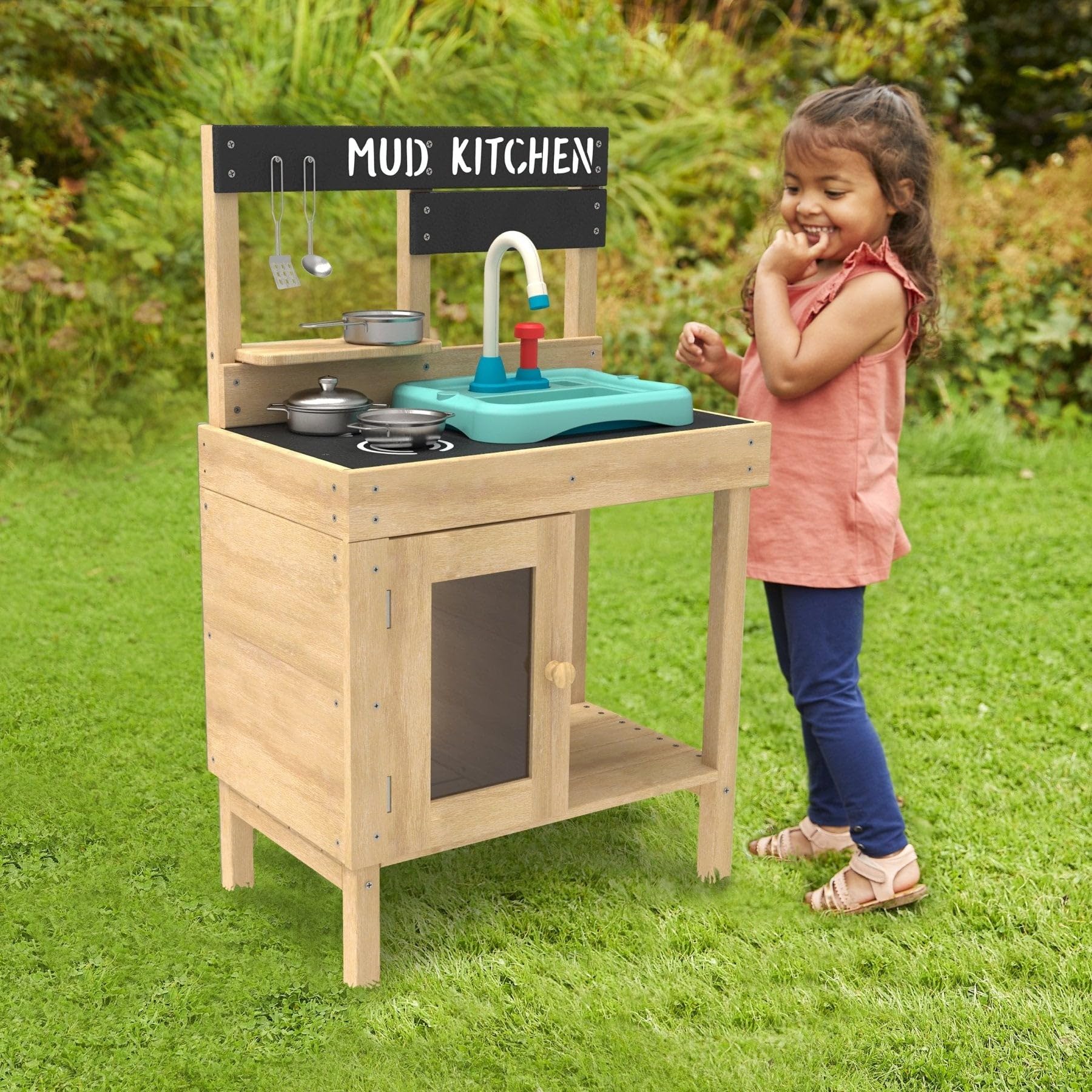 TP Toys 671 Splash & Play Früher Spaß Holz | Outdoor Schlammküche | Arbeitsspüle & Wasserhahn | Für Unordnung im Freien | Für Kinder ab 3 Jahren, holzfarben, 93.5 x 40 x 12.5 cm