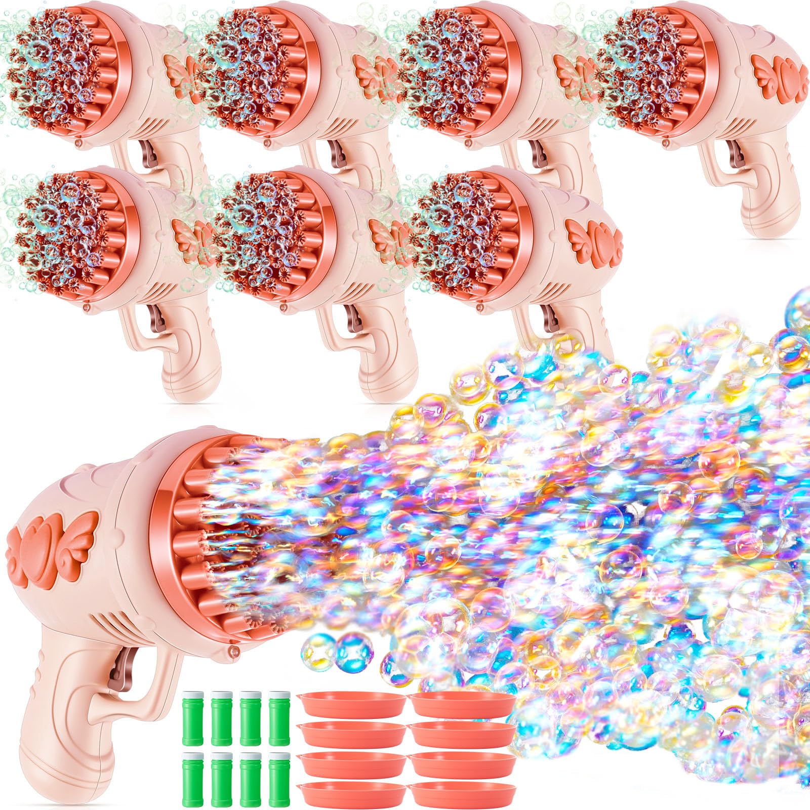 Photo 1 of ShinyRelief 8 Pack Wedding Bubble Guns 32 Holes with Light, Bottles Solution, Romantic Bubble Maker for Outdoor Ceremony, Wedding Party Favors, Photo Props, Reception Entertainment (Pink)