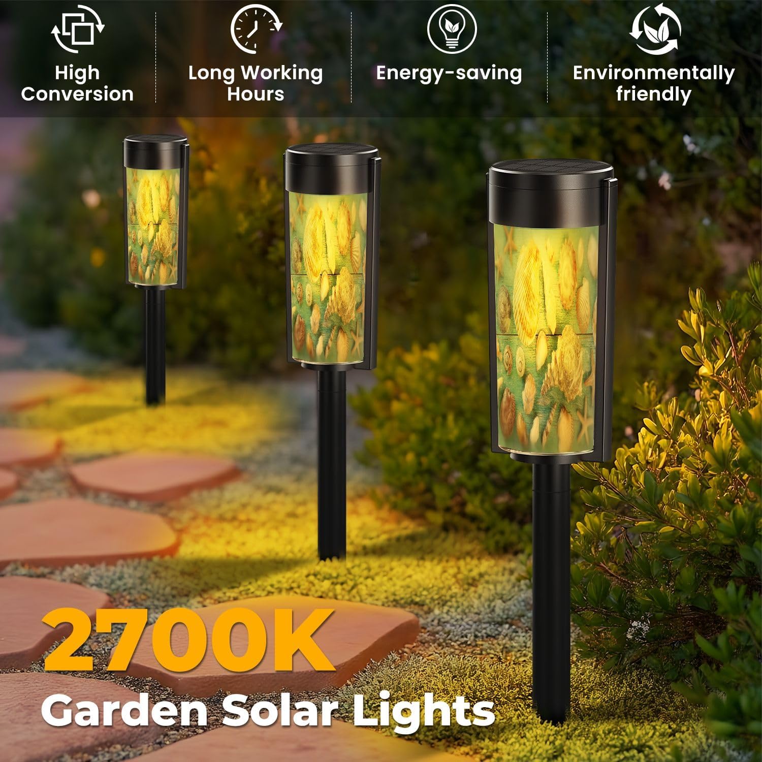 8 Pack Solar Pathway Lights Outdoor Waterproof Summer Seashell Solar Garden Lights LED Landscape Lighting for Yard Walkway Lawn Garden Decor